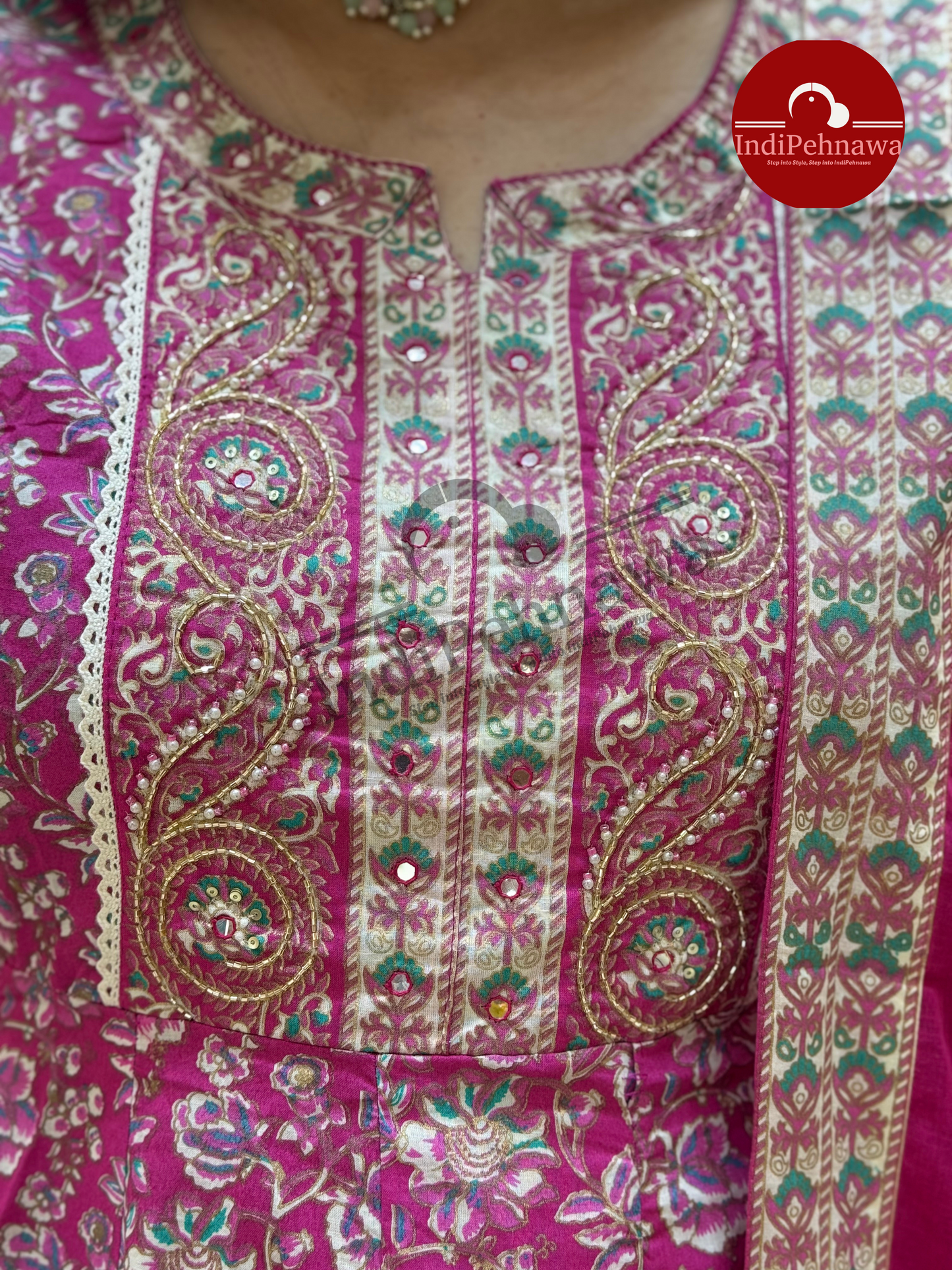 HAND WORK DESIGNER ANRAKALI IN PURE COTTON WITH FULL SIZE DUPPATA