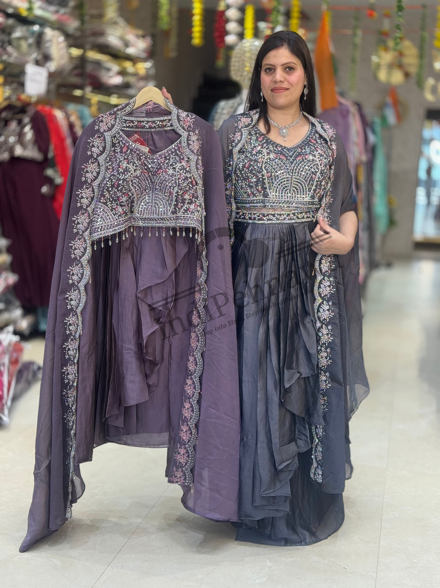 3 PC DESINER DRESS WITH CAPE