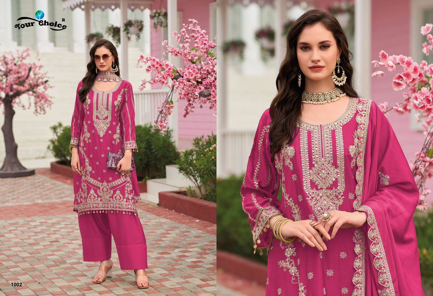 FARSHI SALWAR CHINON FABRIC WITH FULL MIRROR AND ZARI WORK 3 PC SUIT