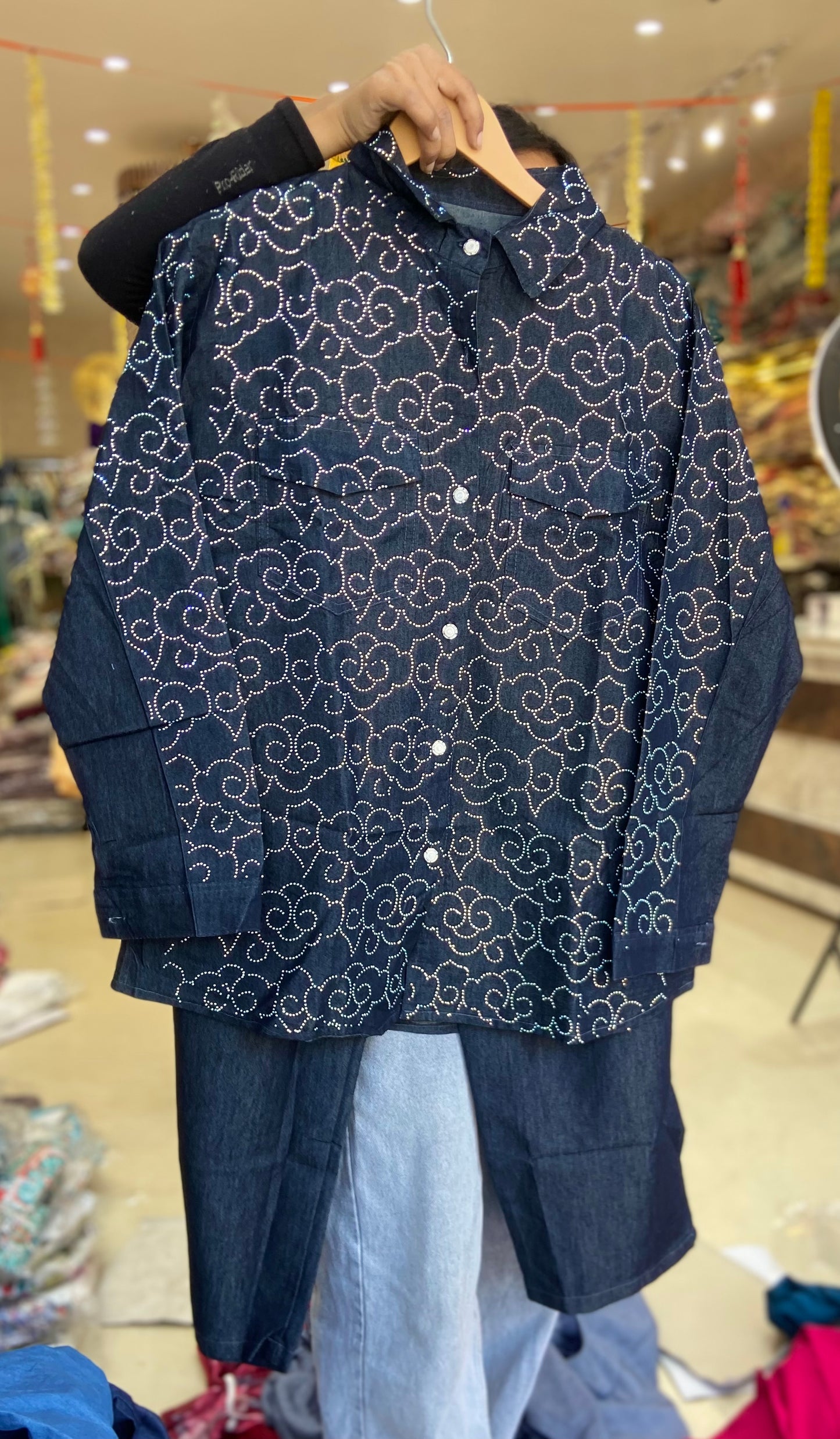 DENIM SIRVOSKI DESIGN SHIRT CORDSET