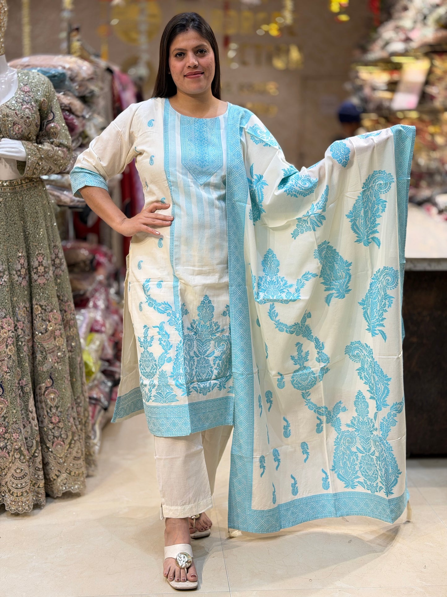 PURE COTTON PLUS SIZE THREAD WORK DESIGN SUIT