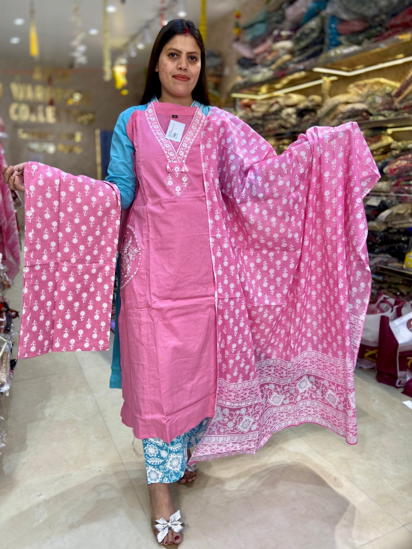 PURE COTTON EMBROIDED DESIGN A-LINE SUIT