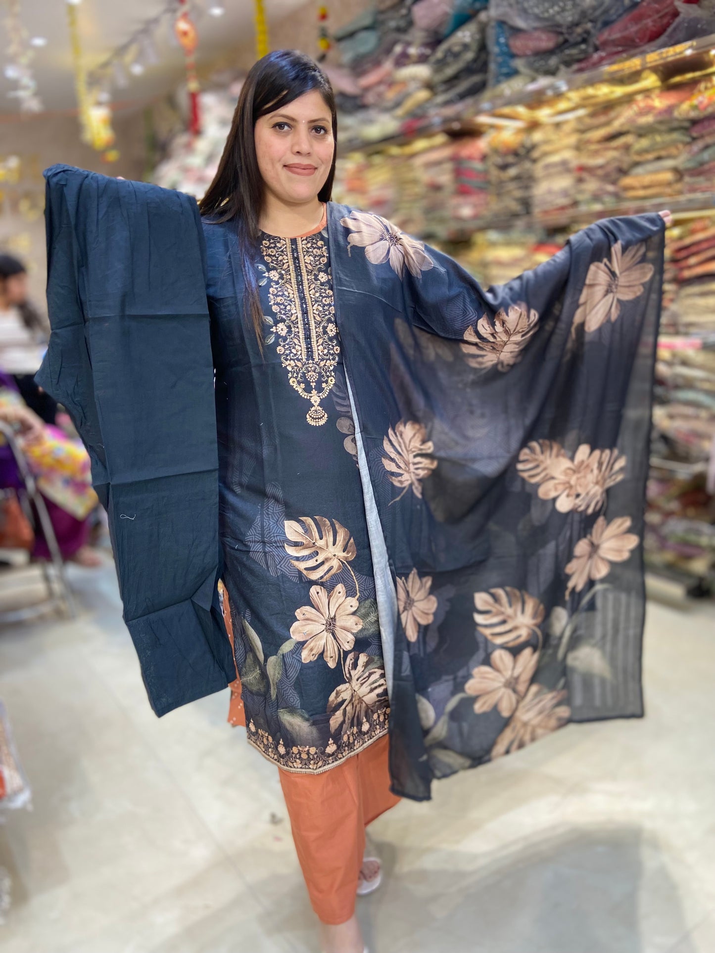 BLACK PURE CREPE FLORAL DUPPTA SUIT