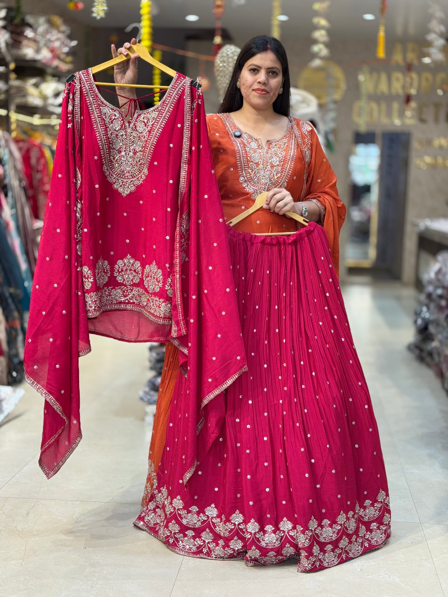 PARTY WEAR PURE CHINON FULL FLAIR LEHENGA