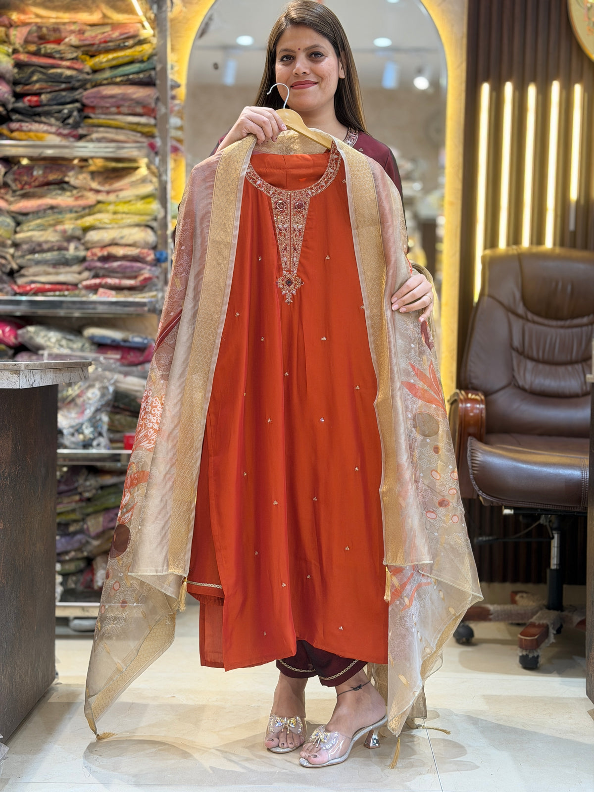 Silk Cotton WIth Jarkan Suit For Your Sargi and Other Party Occasion