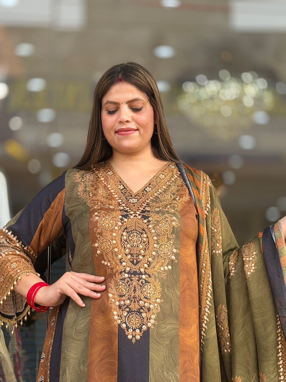 MEHNDI GREEN WITH BLACK VIRAL DESIGN FARSHI SALWAR SUIT