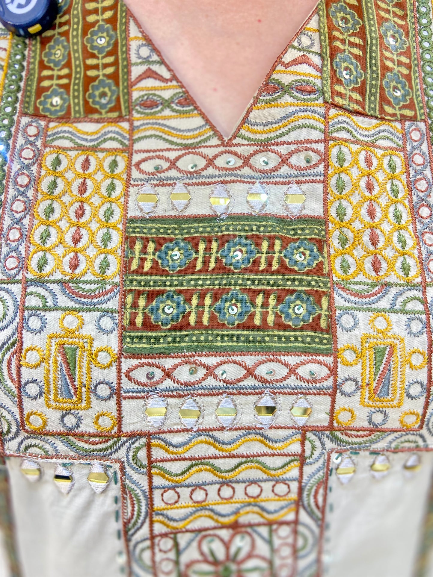 PURE DABU COTTON THREAD WORK POKET DESIGN A-LINE SUIT