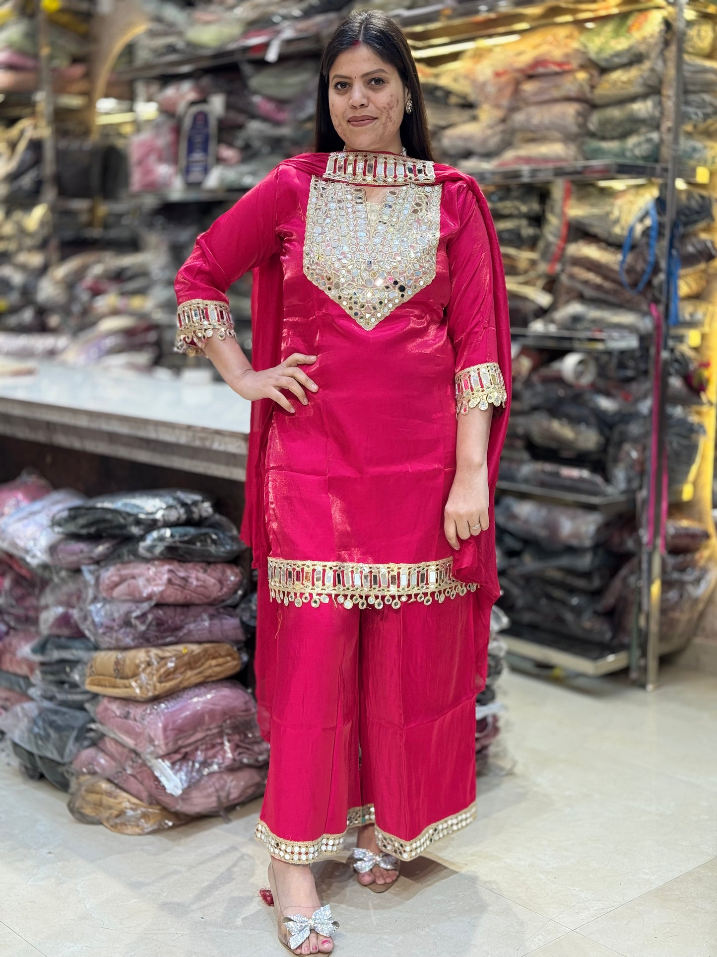 PARTY WEAR GLASS TISSUE SUIT