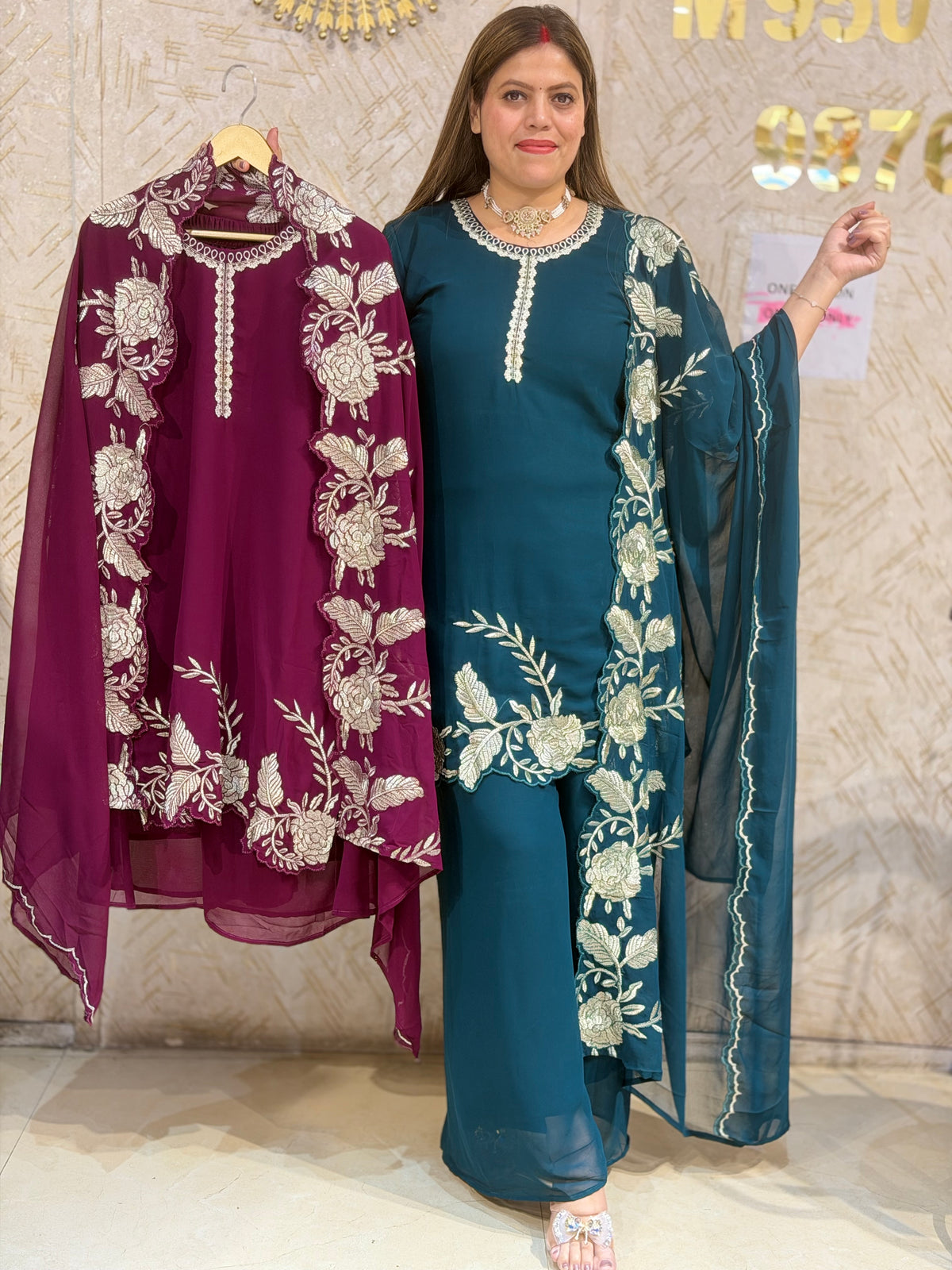 PURE GEORGET NECK DESIGN PLAZZO SUIT