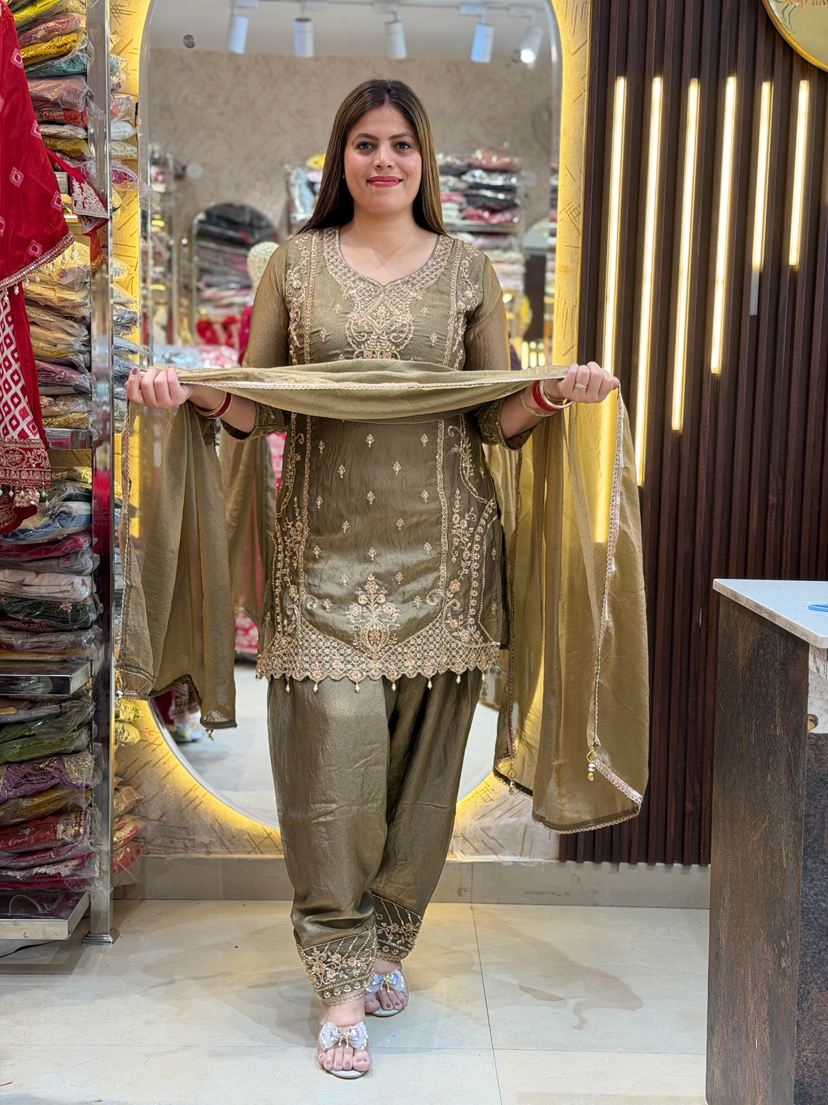 HEAVY HAND WORK FARSHI SALWAR SUIT GREEN