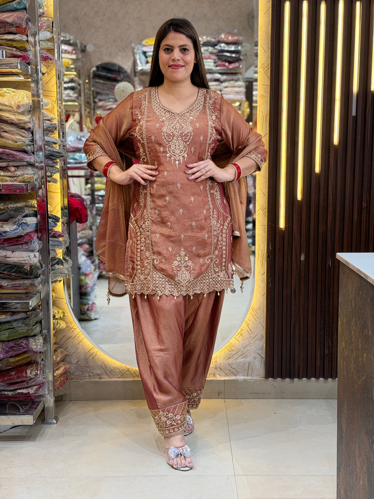HEAVY HAND WORK FARSHI SALWAR SUIT RUST