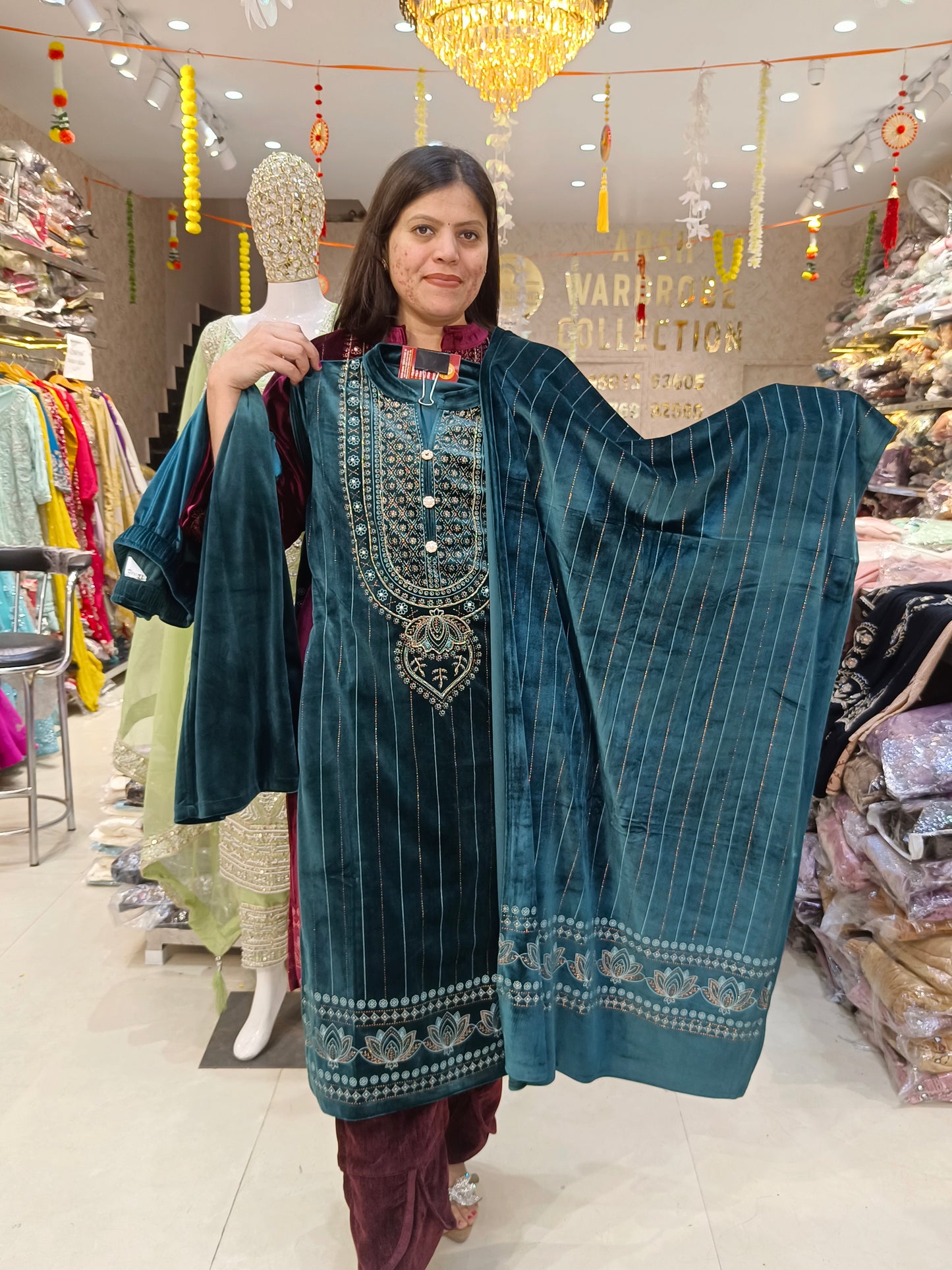 NECK DESIGN WITH BELL SLEEVES PLAZO SUIT