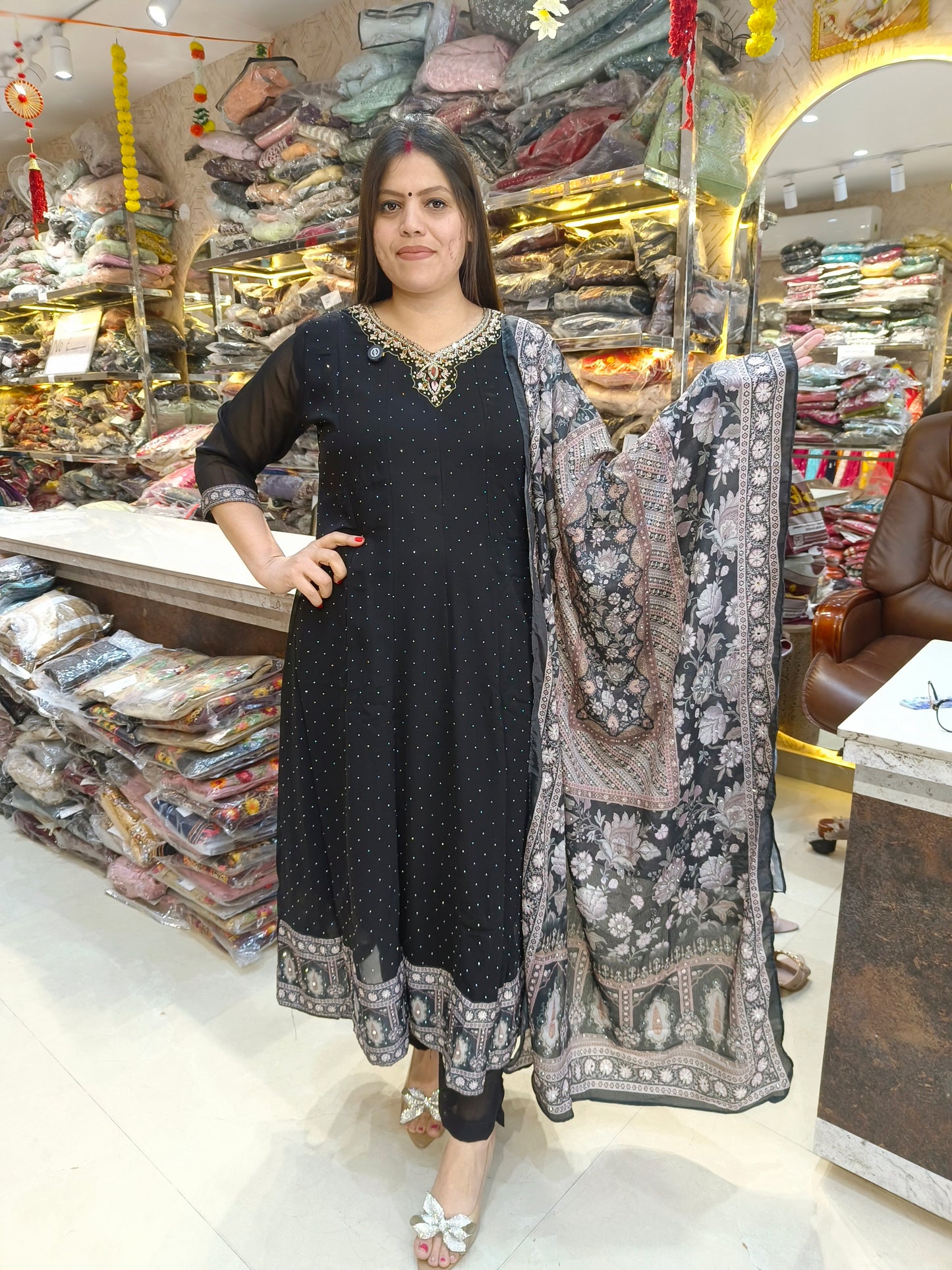 PURE GEORGET PEARL WORK SILVER DESIGN ANARKALI