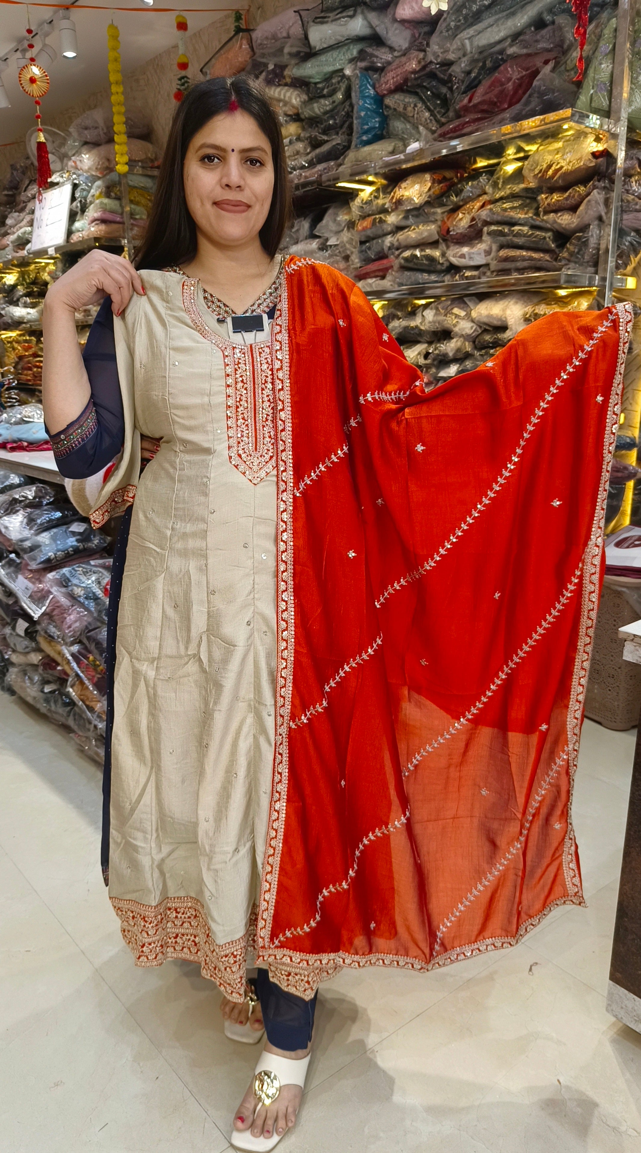 ORANGE CHINON ANARKALI WITH ELEGENT HNAD WORK – Arsh Wardrobe Collection