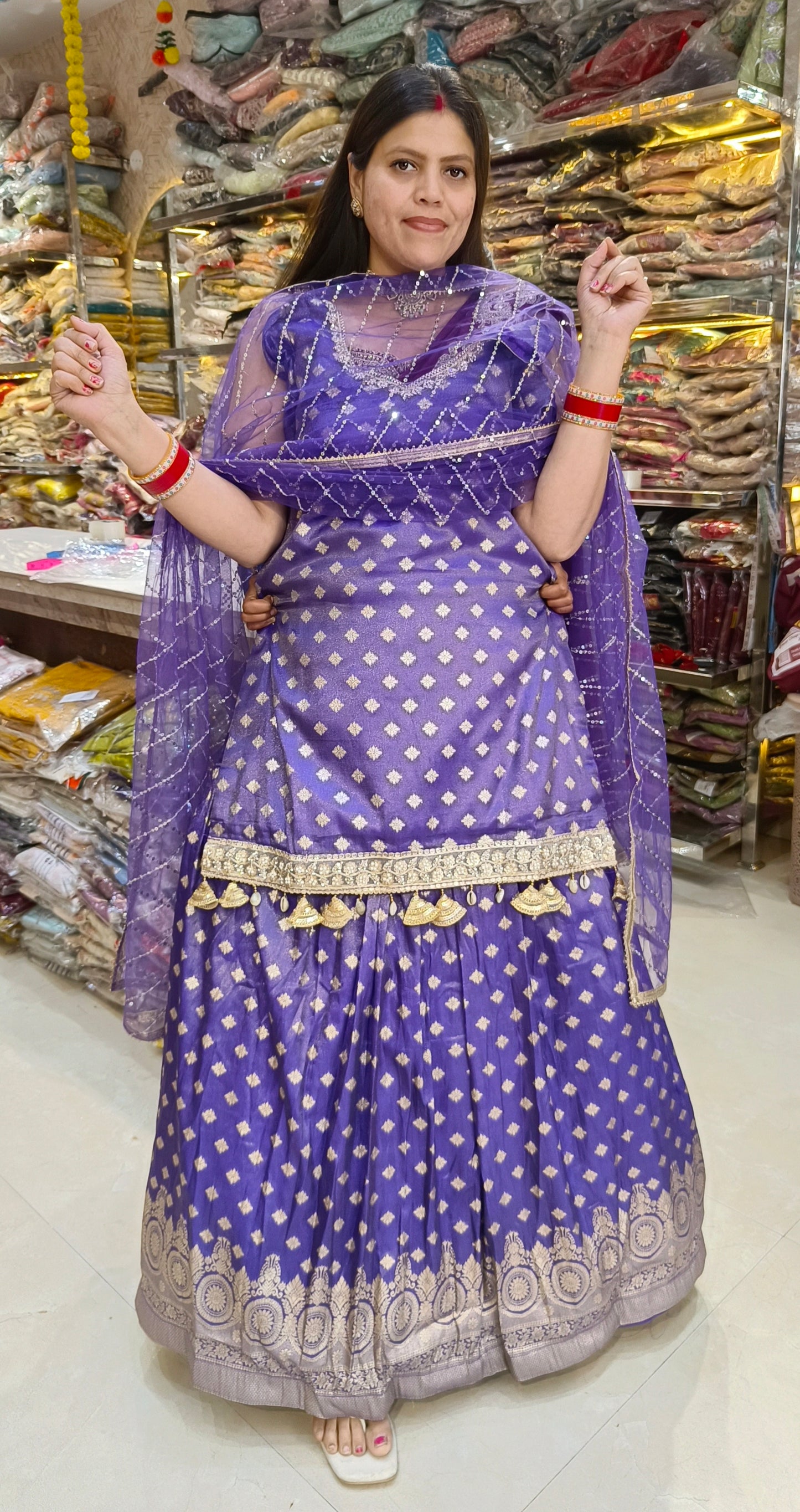 PARTY WEAR LONG SHIRT BANARSI EMBROIDED LEHENGA