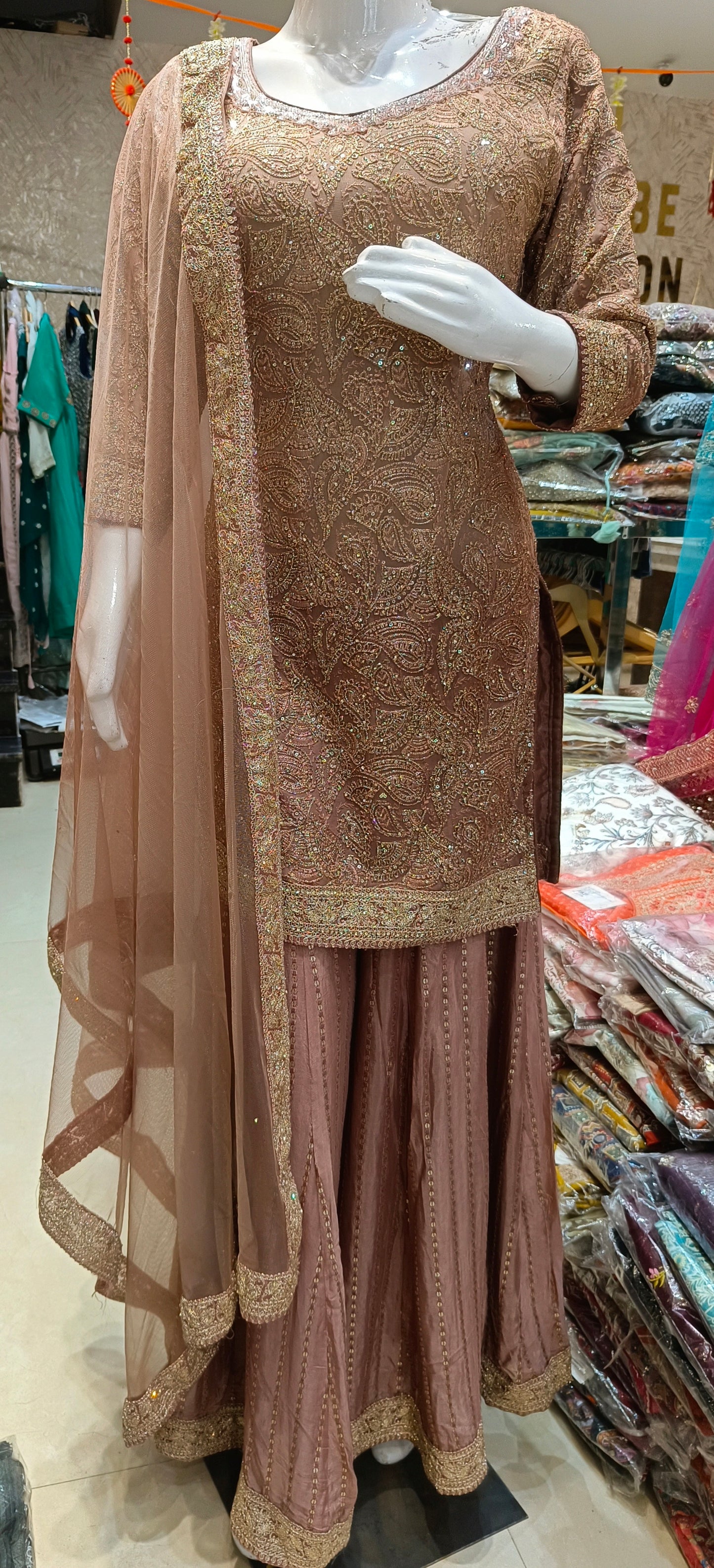 PARTY WEAR PURE CHINON DESIGNER FULL FLAIR JAFFA SUIT