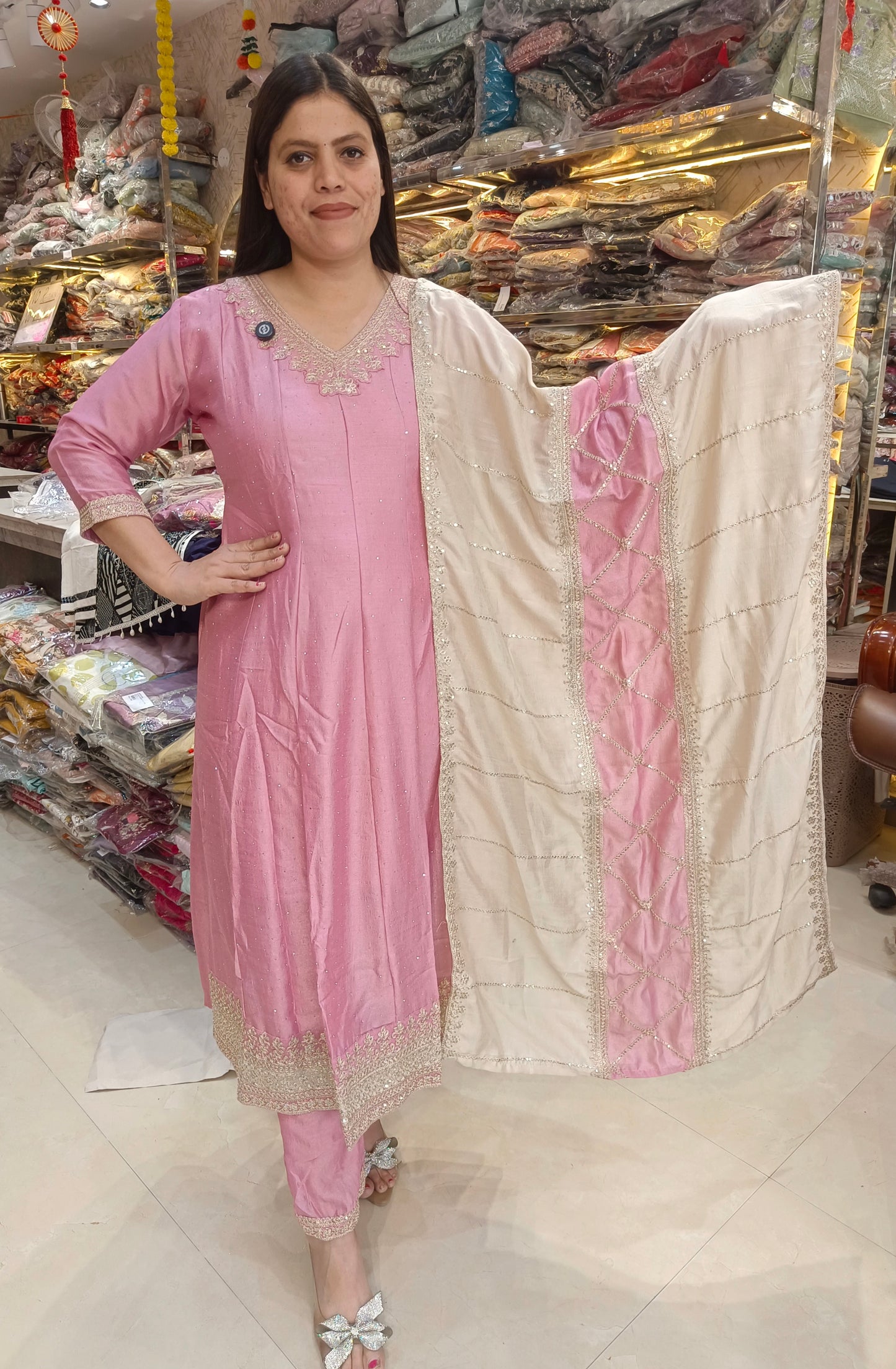 PINK PURE CHINON FULL FLAIR ANARKALI