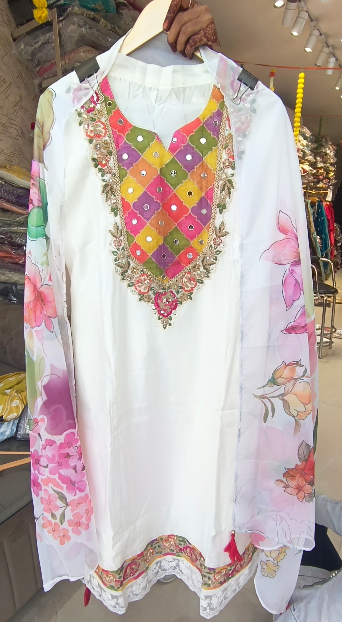 PURE COTTON NECK DESIGN PLAIN SUIT