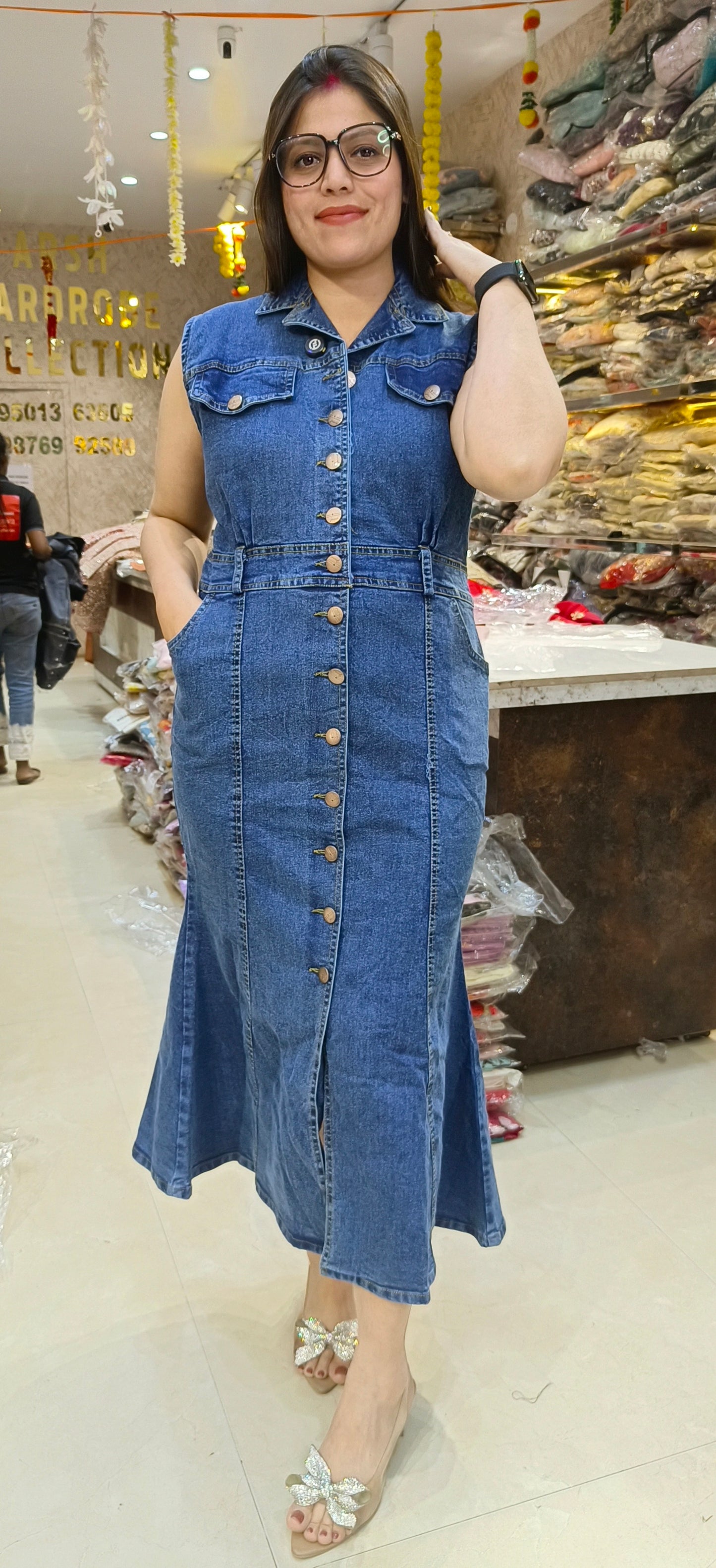 TRENDING FISHCUT DESIGN DENIM DRESS