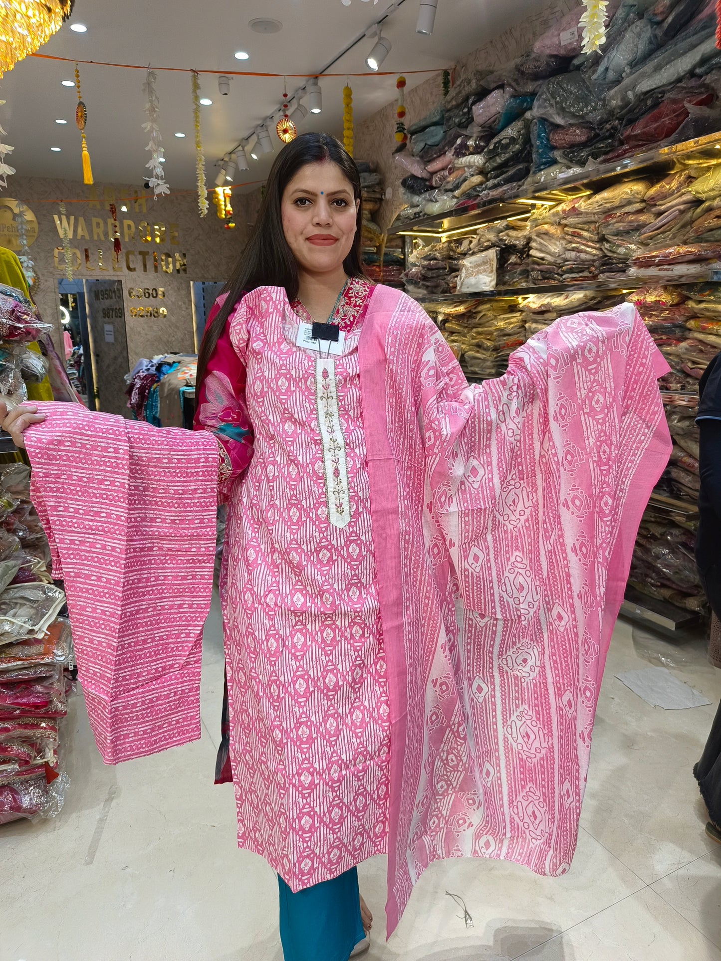 PURE COTTON NECK EMBROIDED SUIT