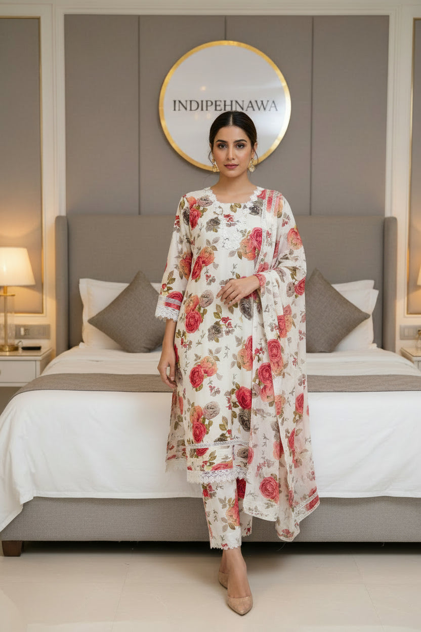 BEAUTIFUL ROSE DESIGN PAKISTANI DESIGN SUIT