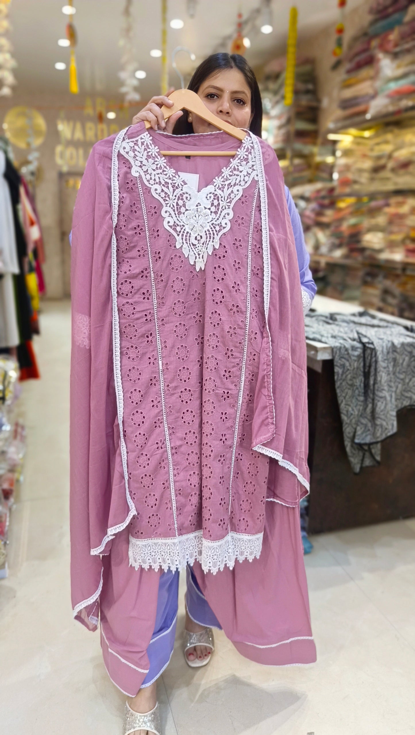 CHIKEN HAKUBA WHITE LASE WORK FARSHI SALWAR SUIT