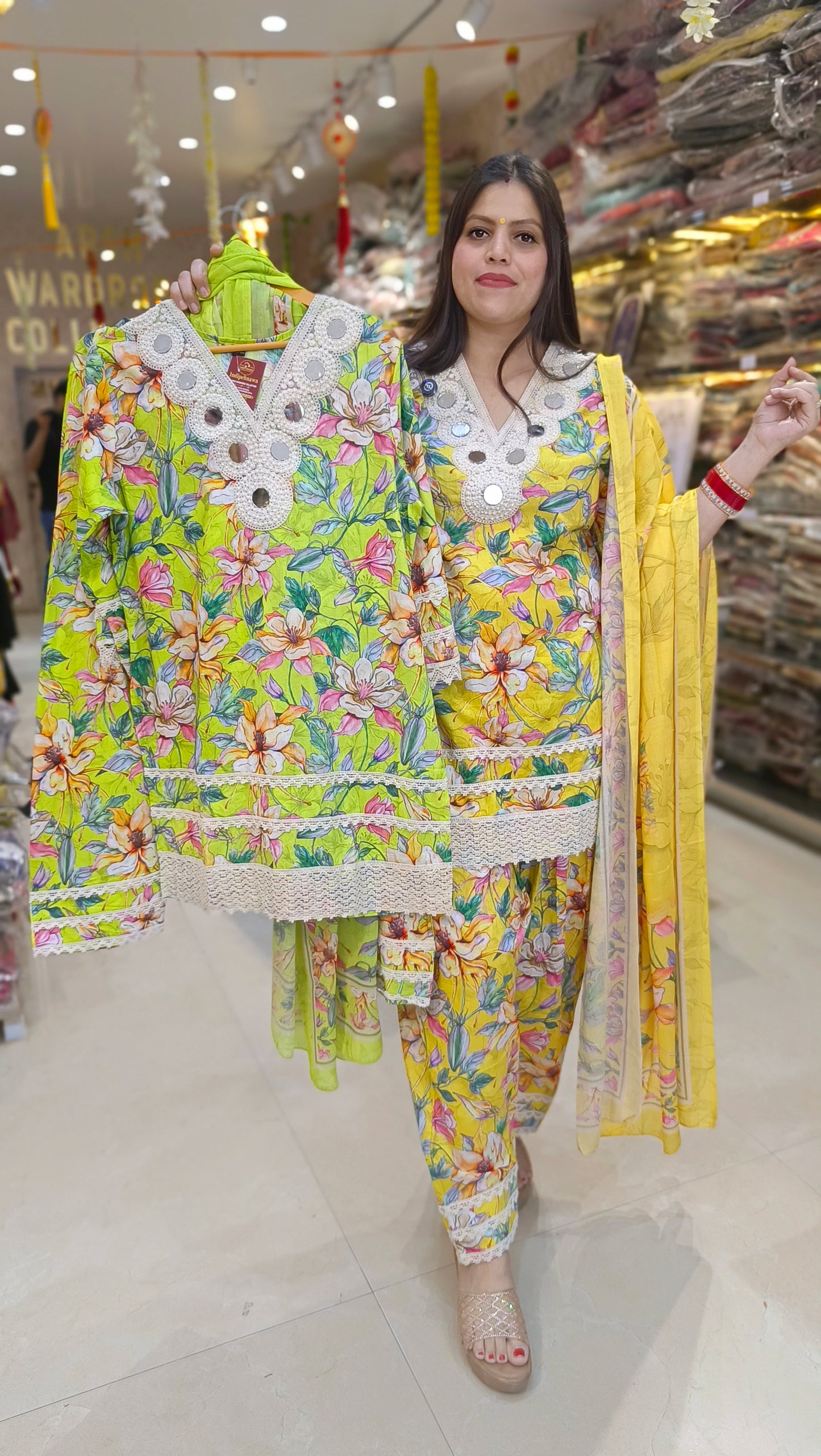 PURE COTTON MIRROR AND LASE WORK DESIGNER FARSHI SALWAR SUIT