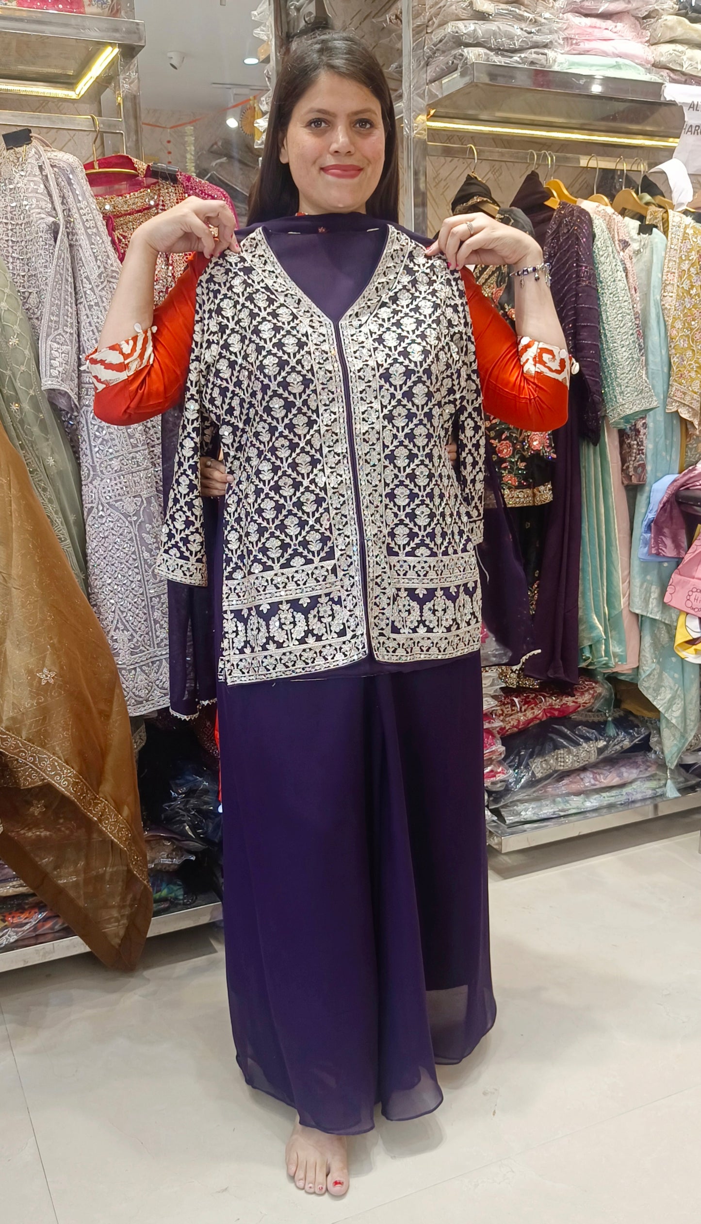 PURPLE SILVER TILLA WORK DRESS