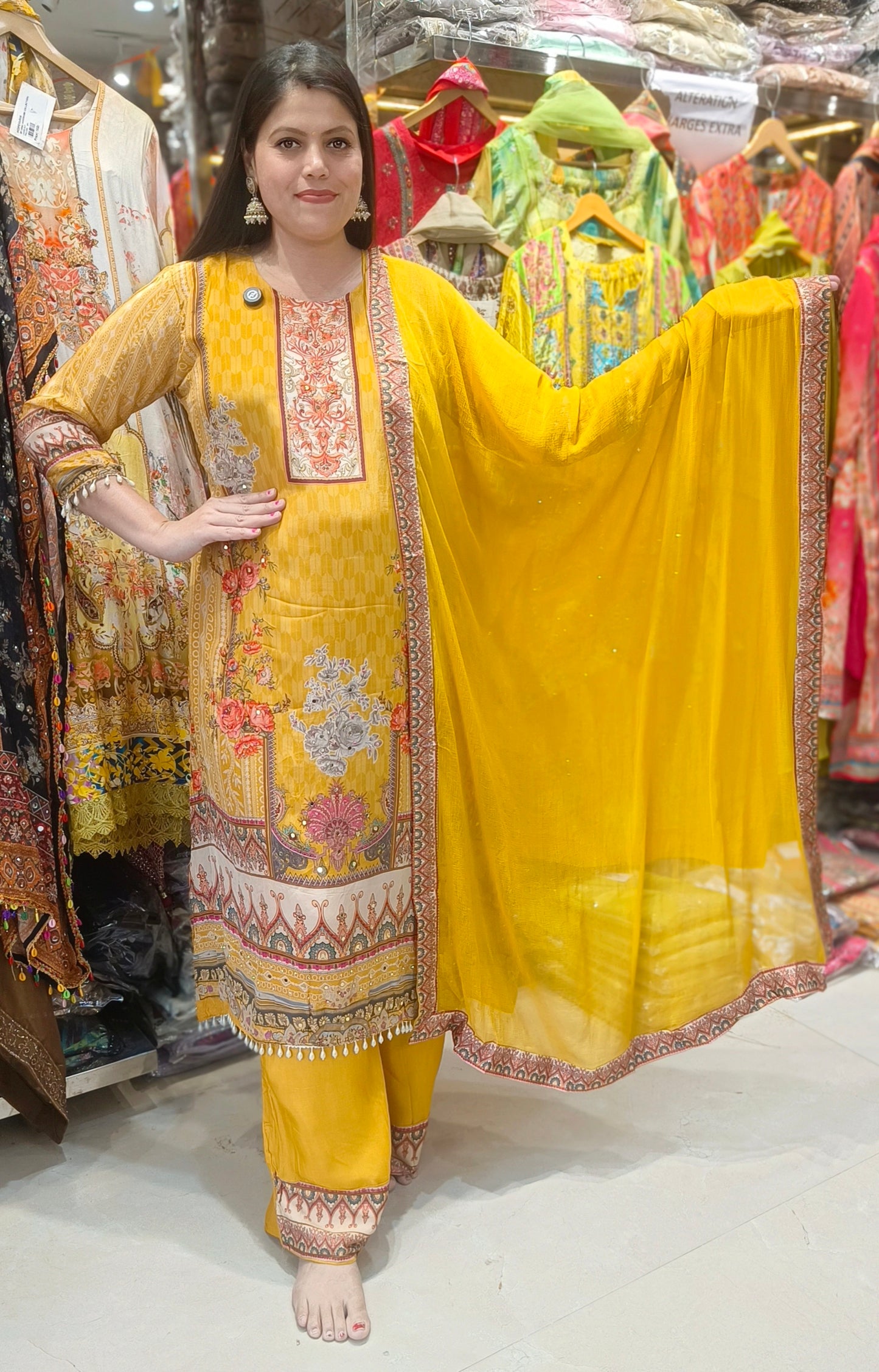 YELLOW C-CUT 3PC SET CREPE SUIT