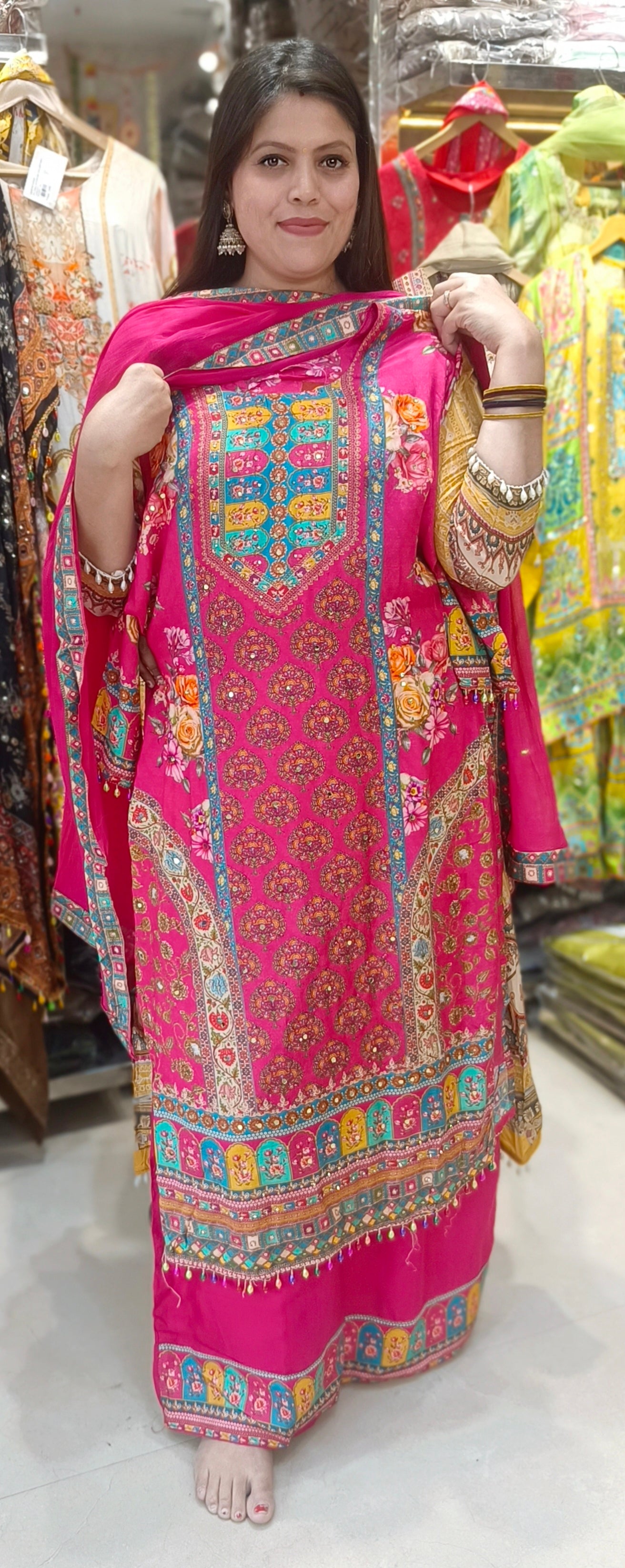 HOT PINK CREPE DESIGNER SUIT