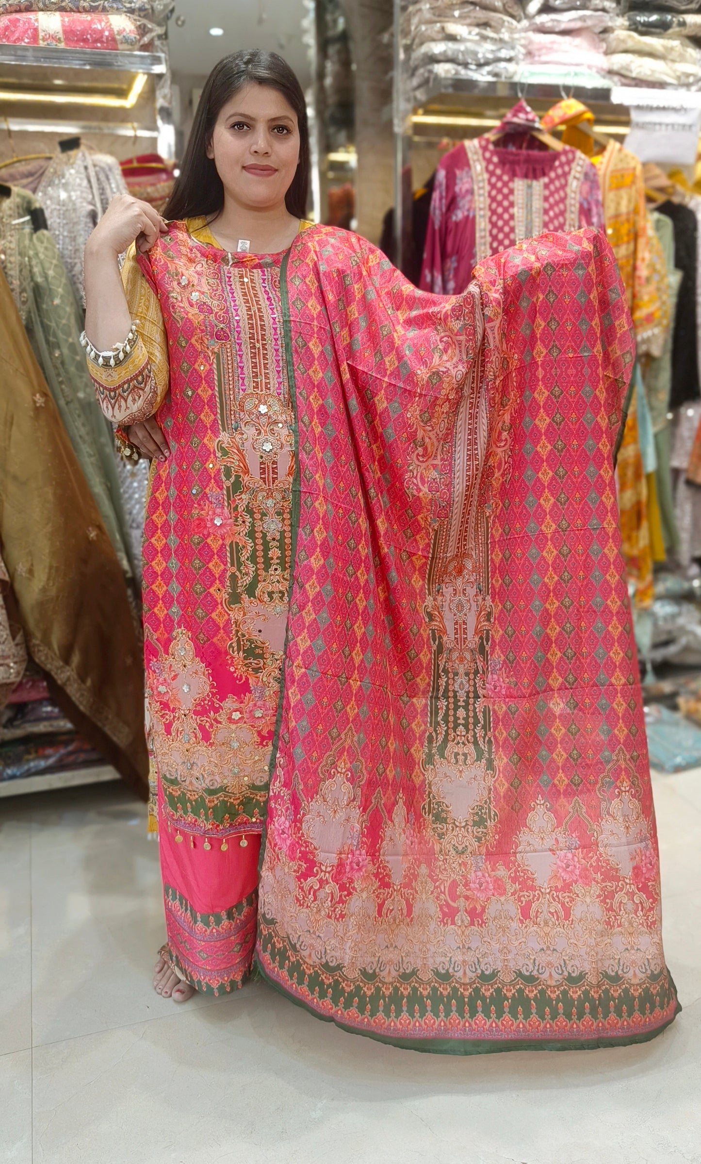PINK PURE CREPE RAKHI SPECIAL SUIT