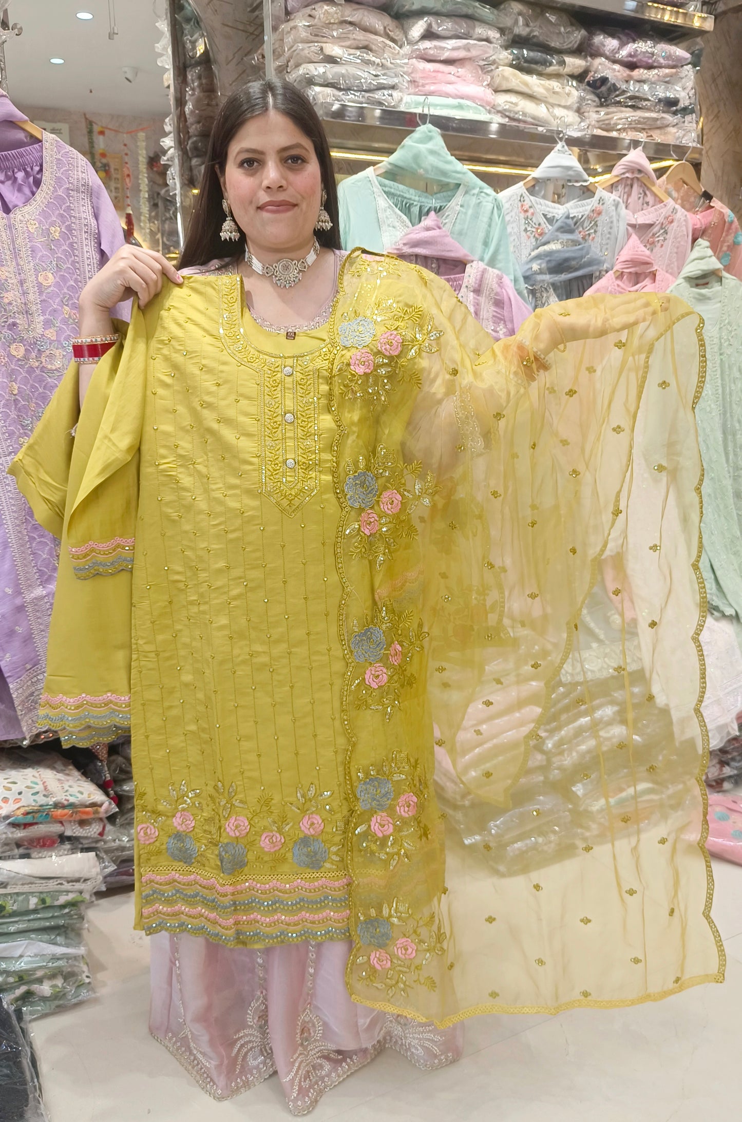 YELLOW PURE CHINON BEAUTIFUL SUIT