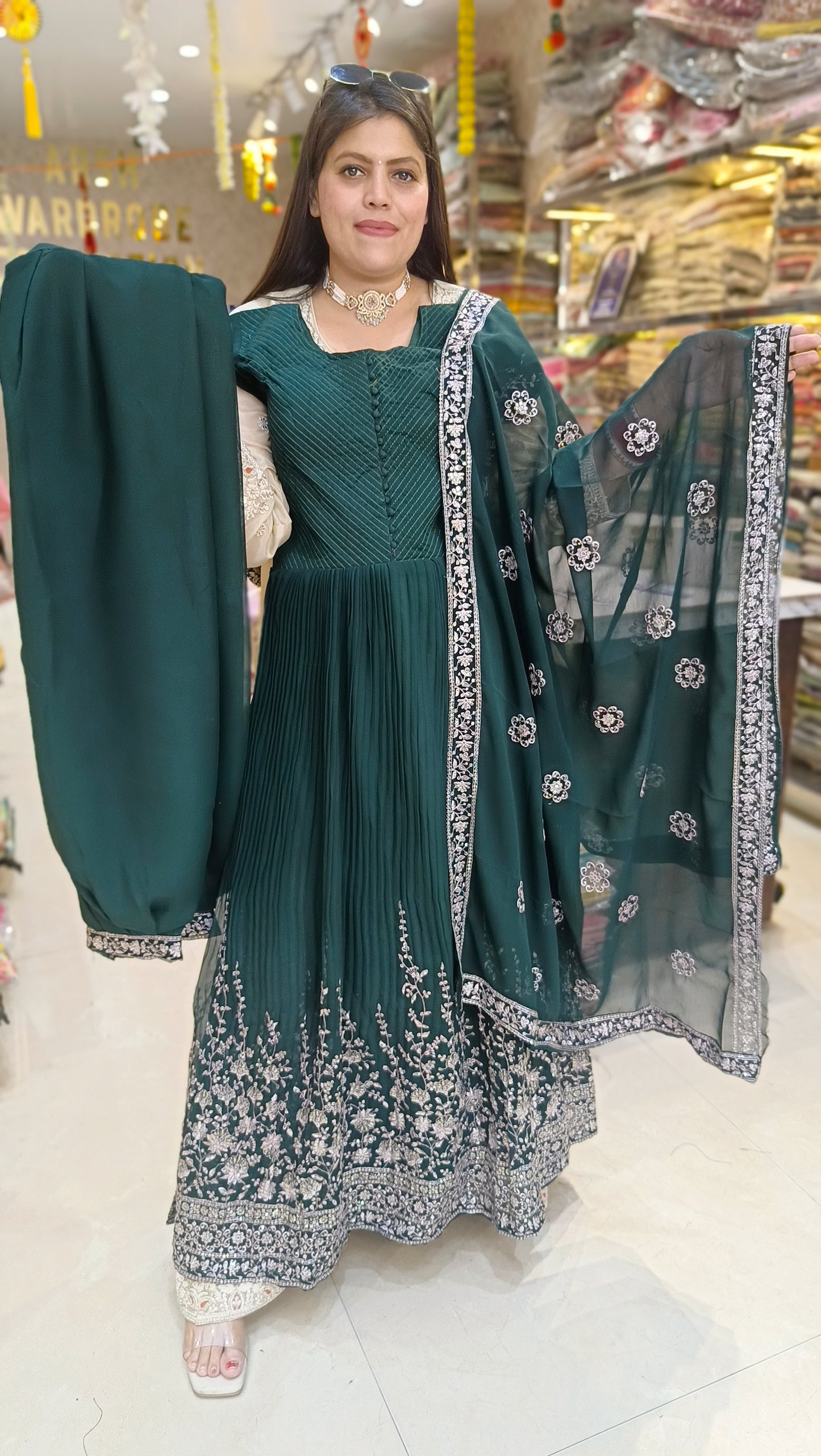 GREEN ANARKALI WITH PATHANI SALWAR