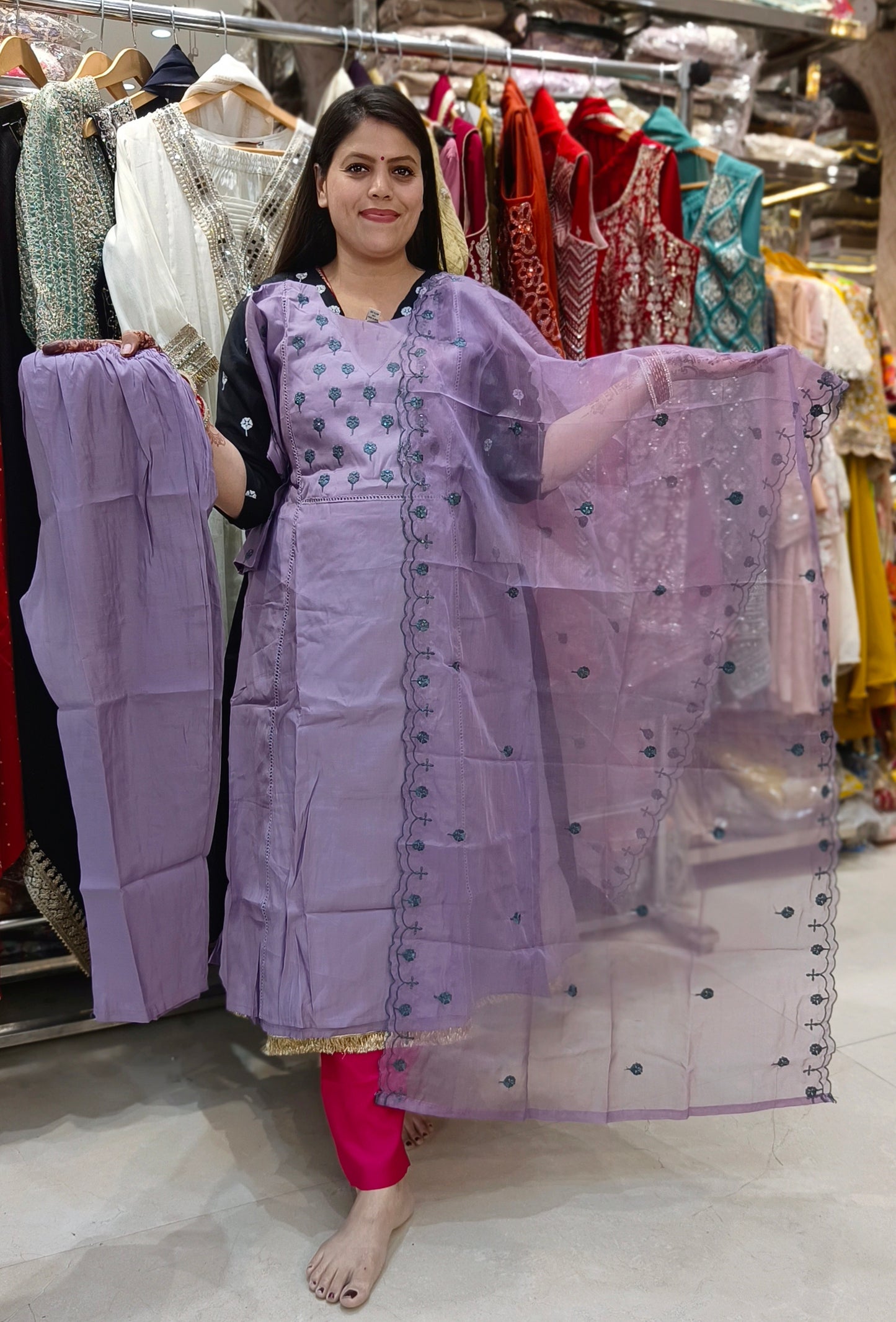 PURE COTTON DUEL SHADE ORGANZA DUPPTA ANARKALI