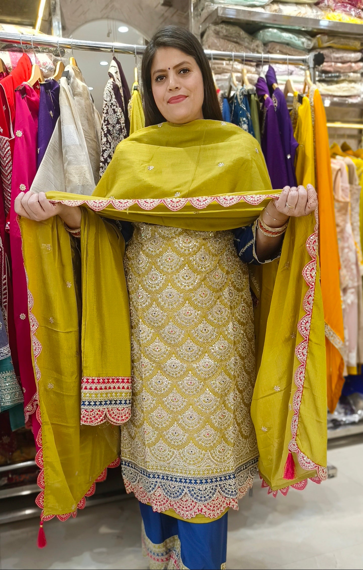 PARTY WEAR FULL HAND WORK SLEVES DESIGN PLAZO SUIT