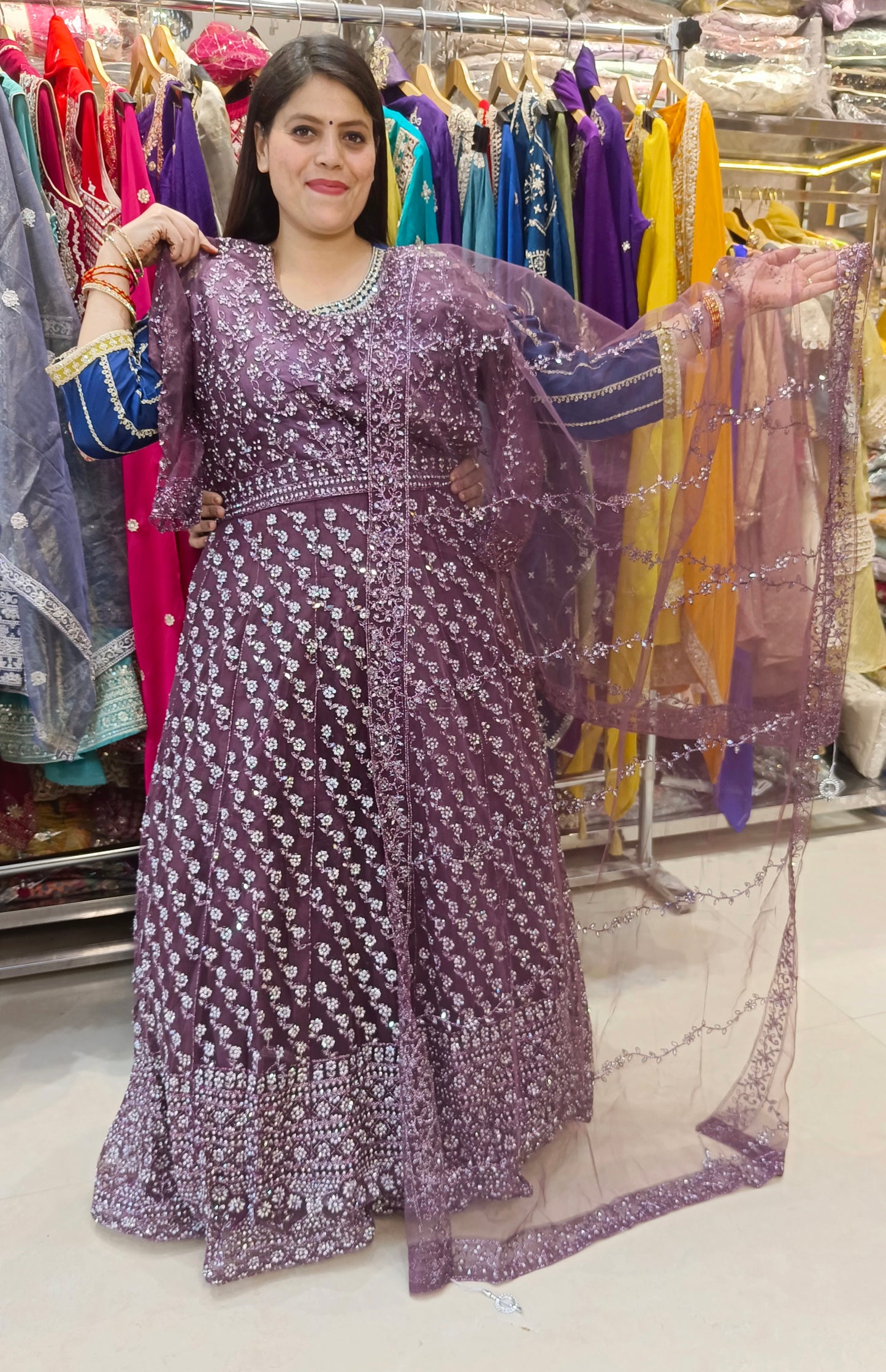 WINE ORIGNAL PEARL WORK LONG LENGTH GOWN