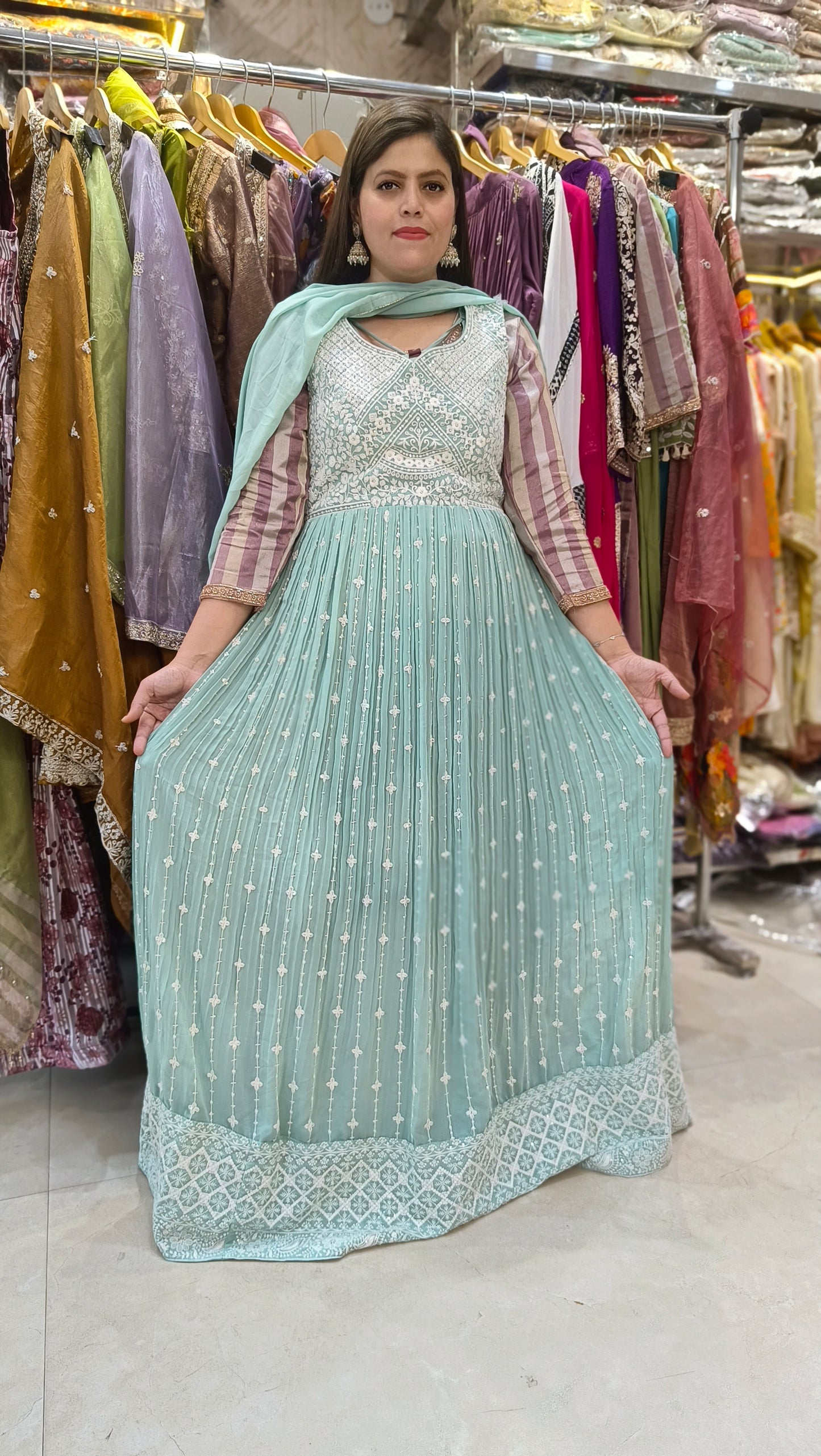 GEORGETTE GOWN WITH WHITE THREAD WORK