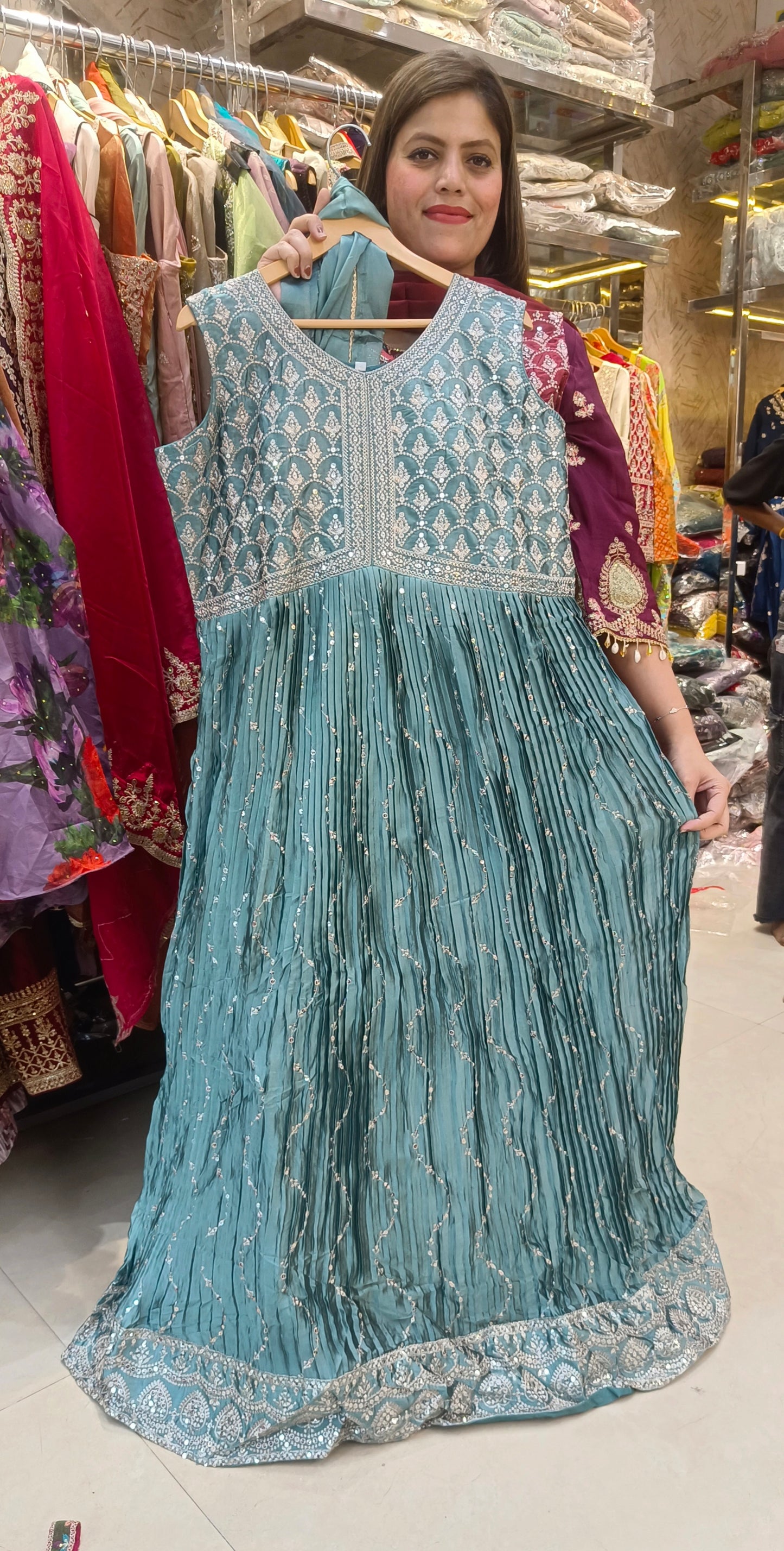 PURE GAJJI SILK PLATING DESIGN GOWN