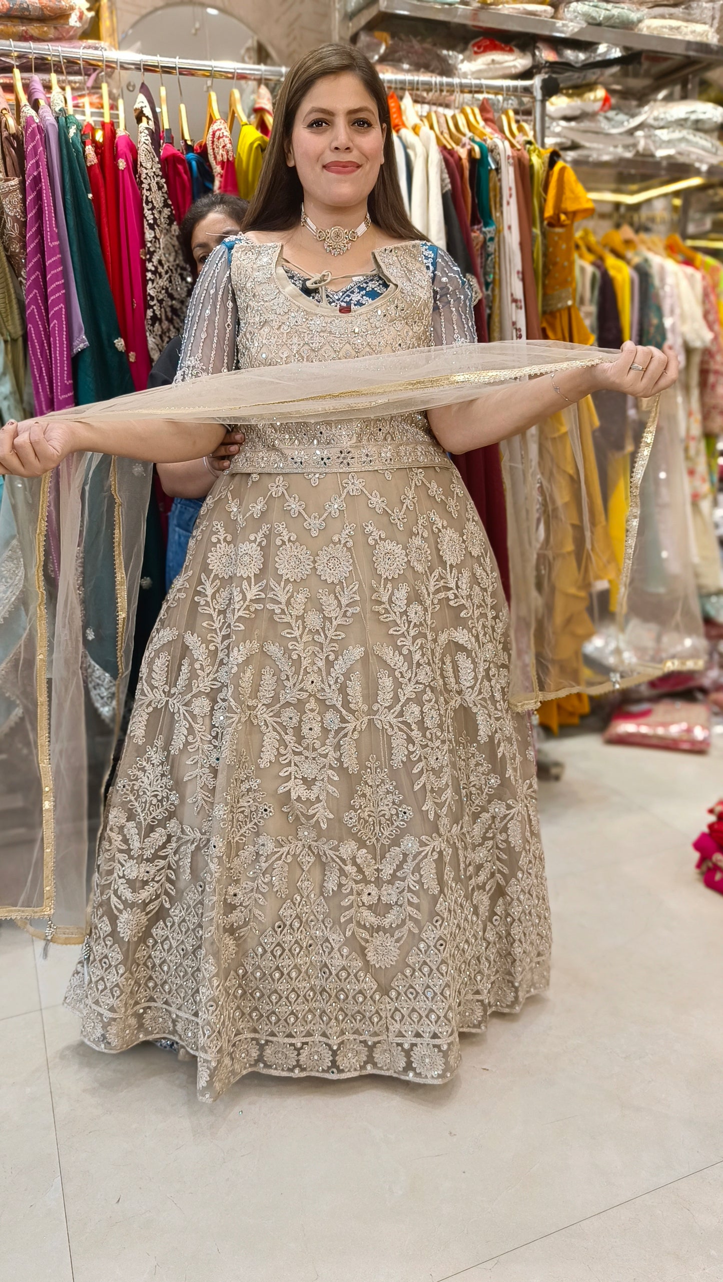 WEDDING WEAR NETED GOLD LEHENGA