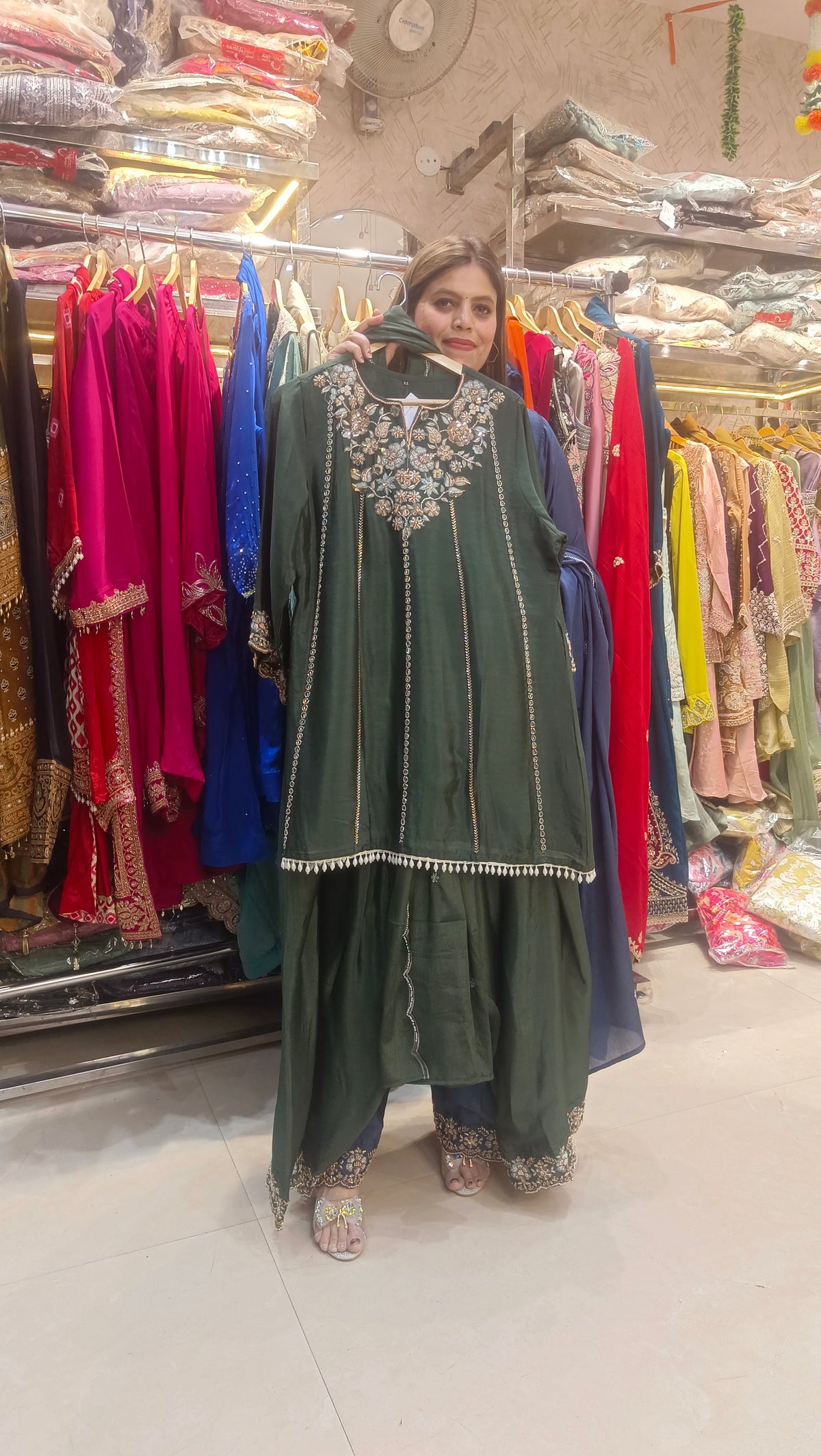 BEAUTIFUL PEMPLUM DESIGN HANDWORK FARSHI SALWAR SUIT