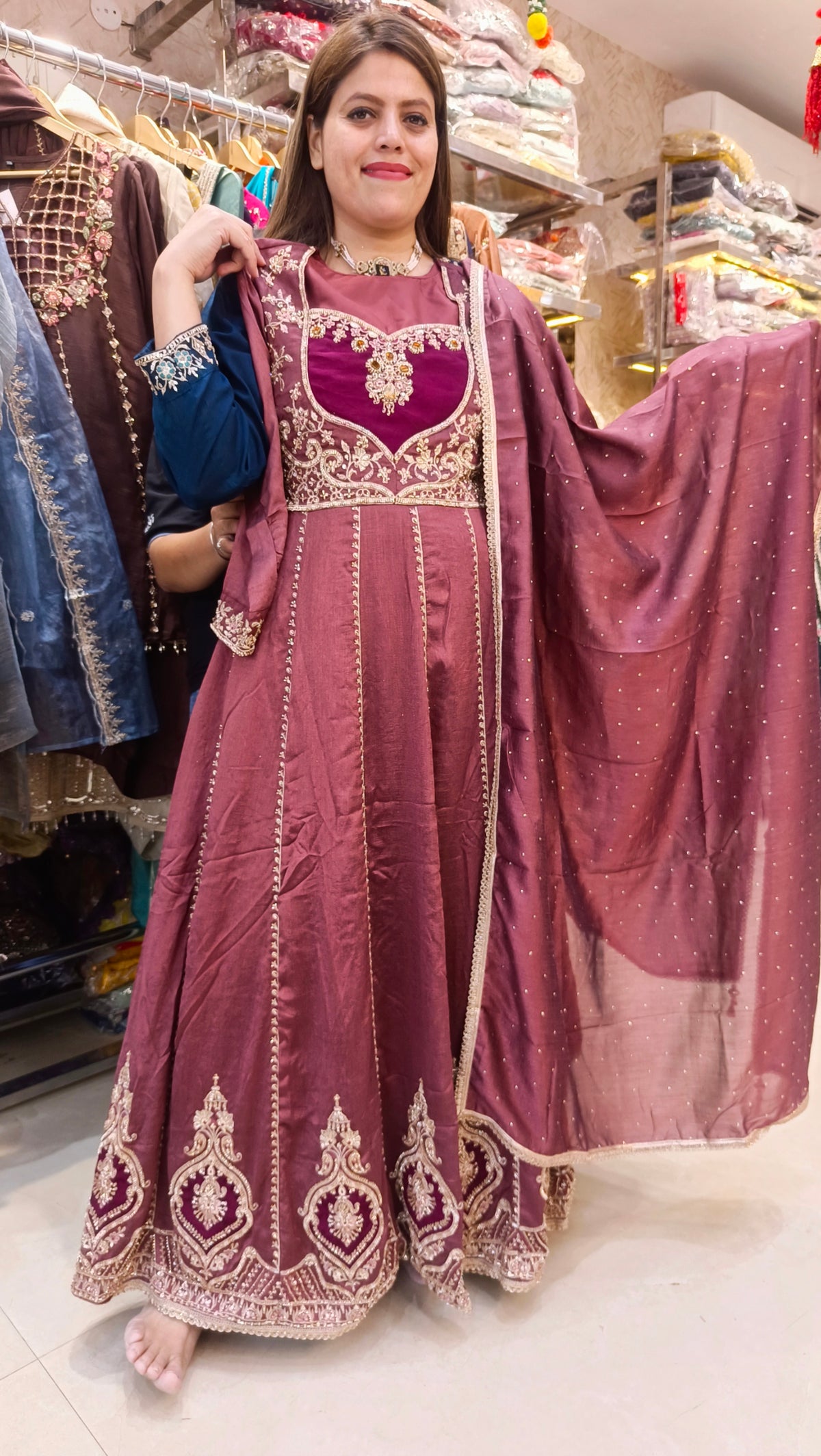 GRAPE WINE WITH WINE BUSTIER DESIGN FULL HANDWORK 2PC ANARKALI
