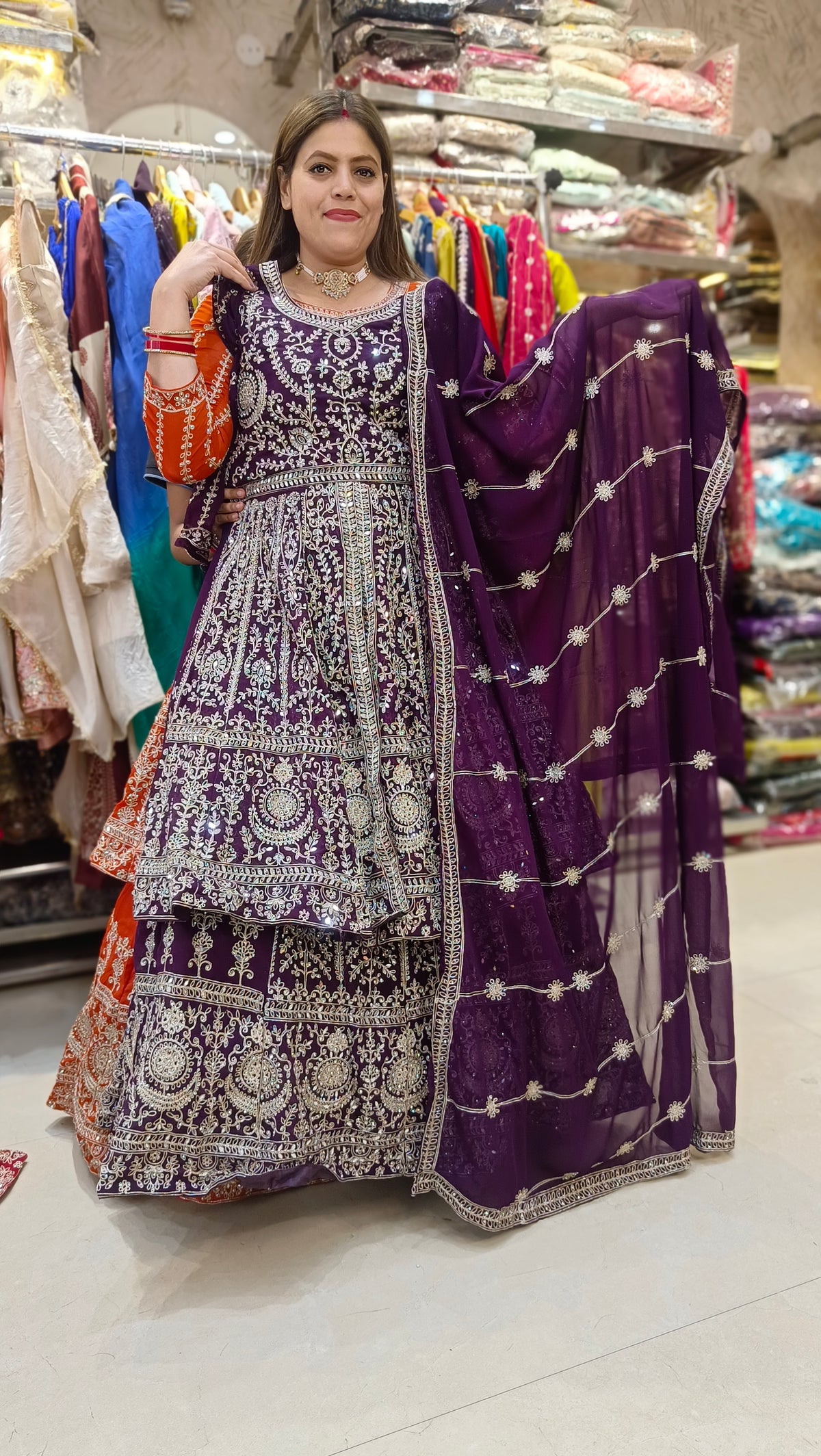 ORIGNAL MIRROR WORK PEMPLUM FRONT CUT DESIGN LEHENGA