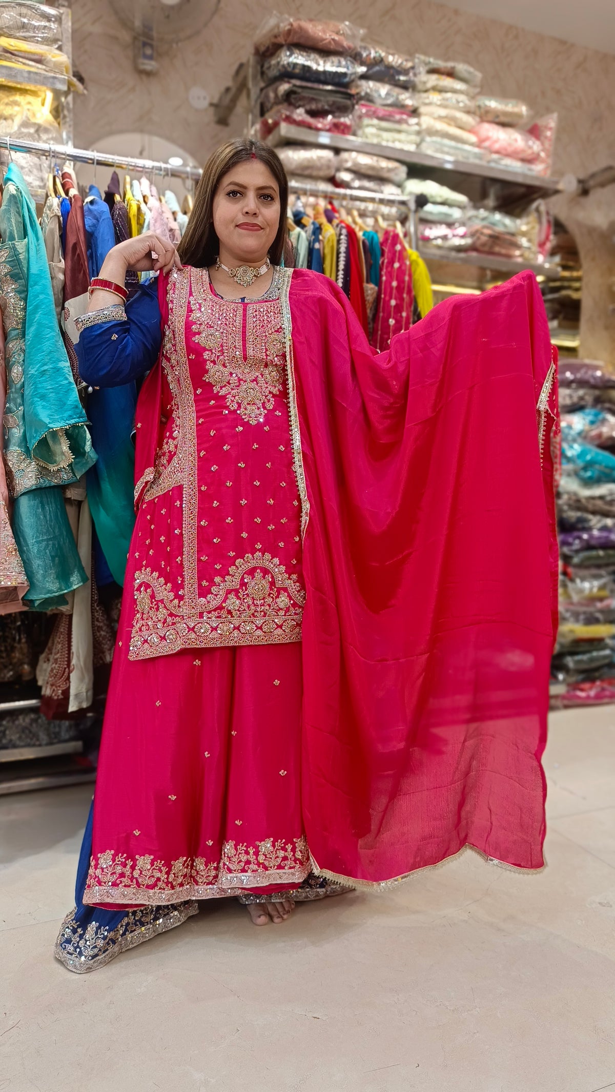 PURE CHINON SILK NECK DESIGN HANDWORK JAFFA SUIT