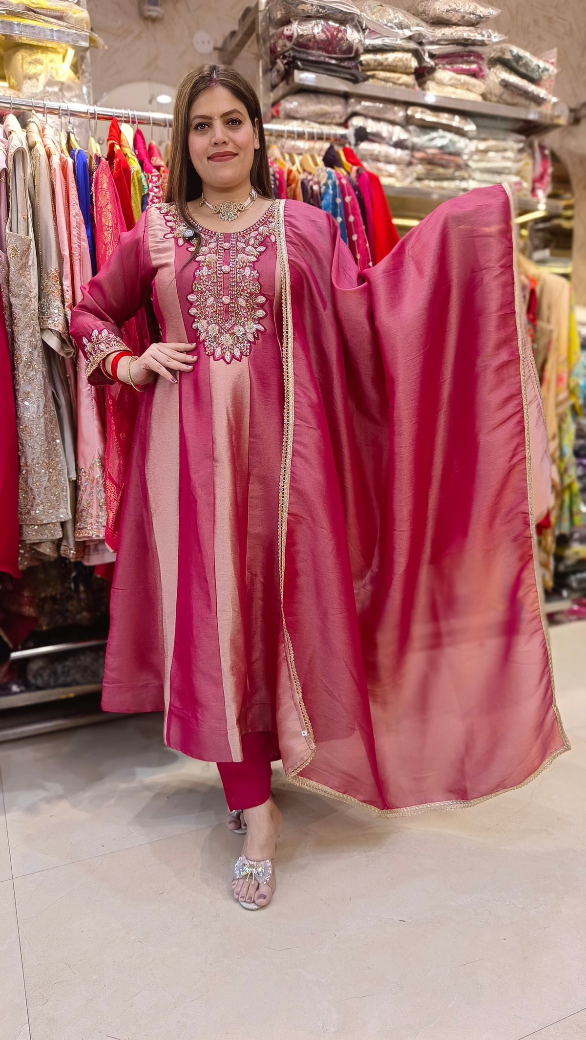 GIRAFFE SILK HANDWORK FULL FLAIR ANRKALI (RED)