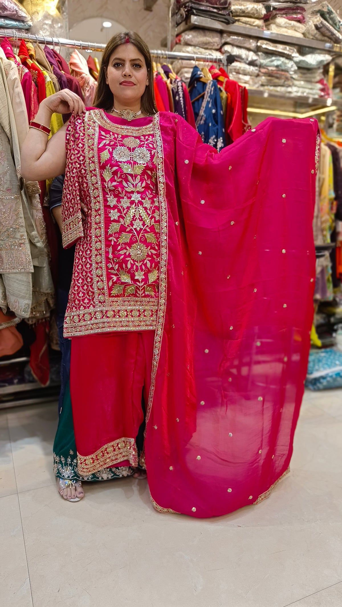 HOT PINK GOTA PATI WORK JAFFA SUIT