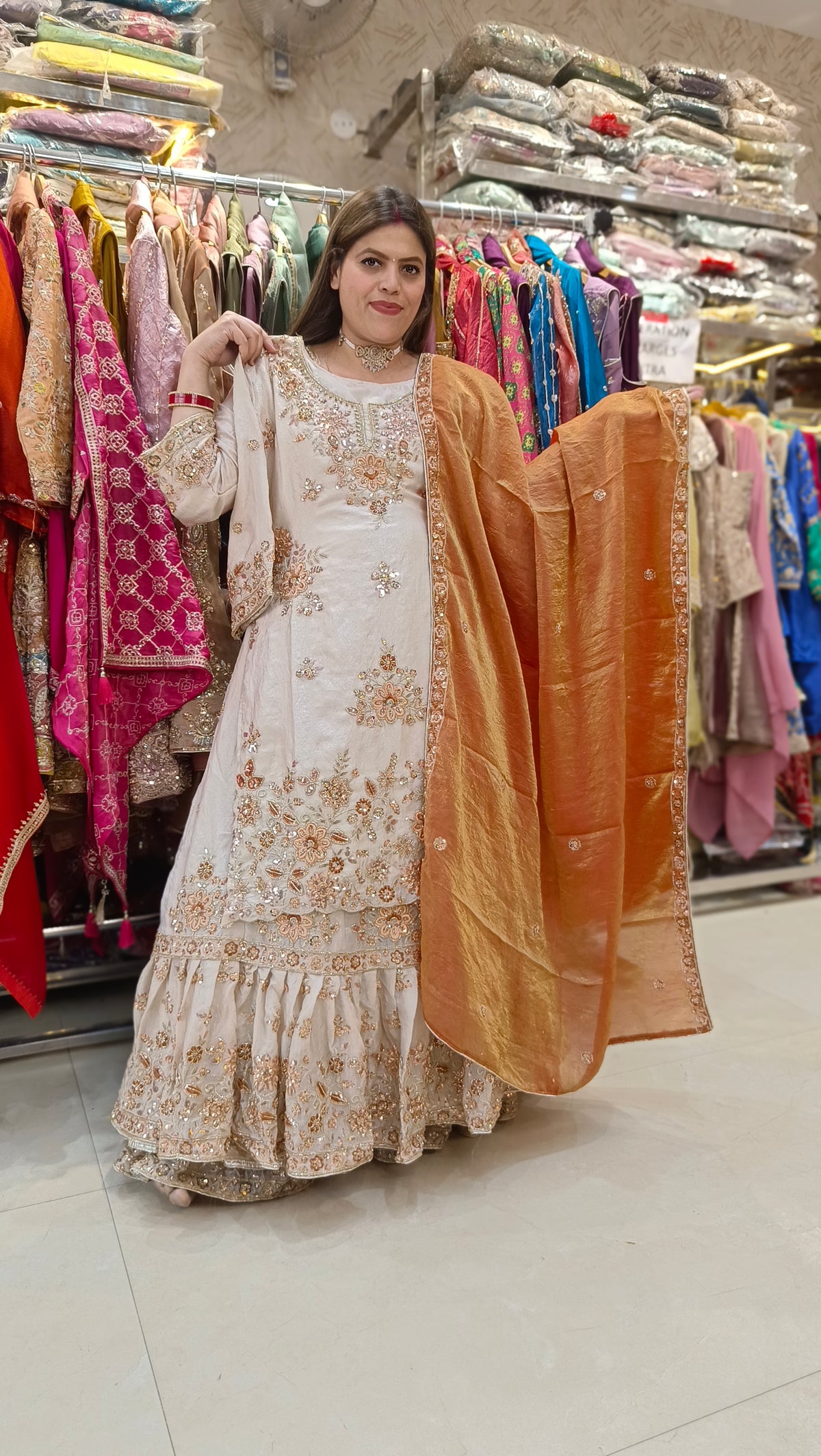 IVORY WITH RUST FARSHI LEHENGA