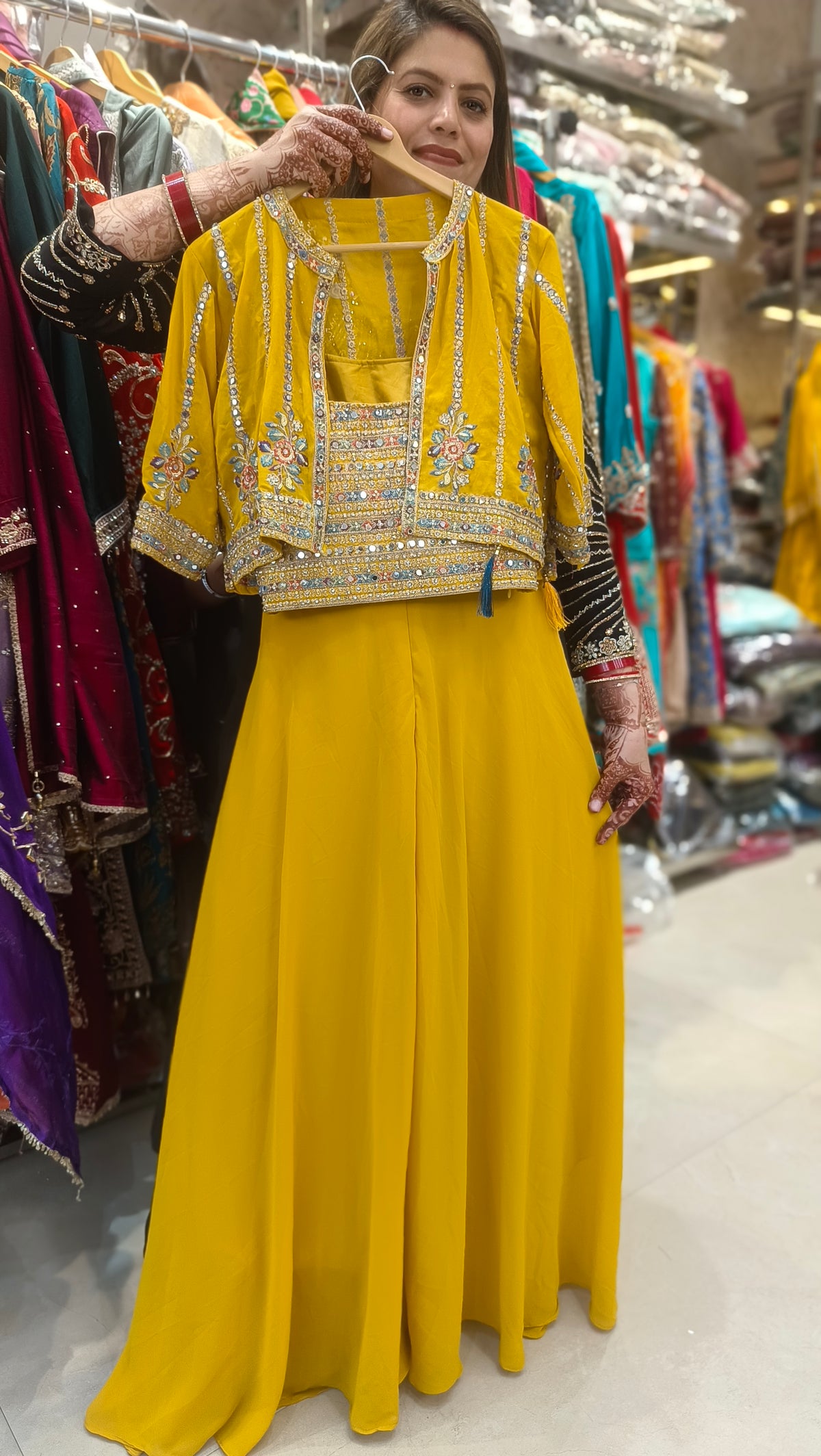 YELLOW CROP TOP WITH JAFFA JAKET DESIGN DRESS