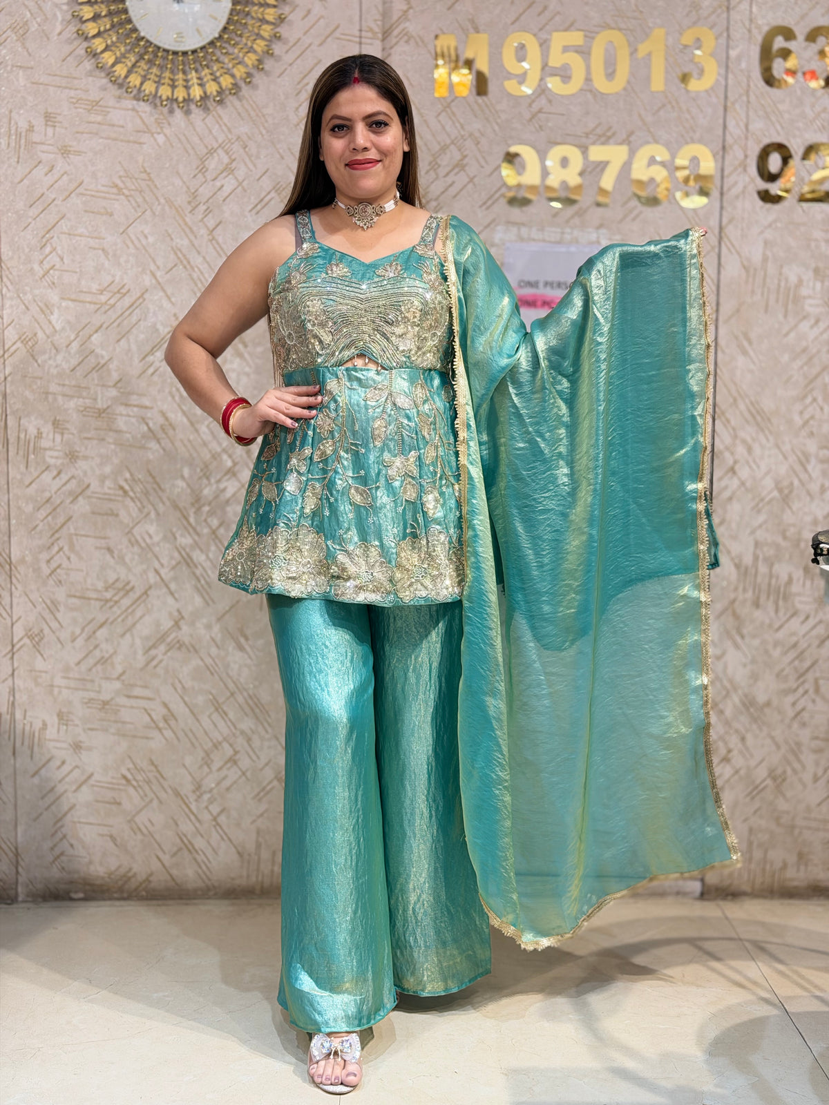 DESIGNER HANDWORK THREE PIECE INDOWESTERN (GREEN)