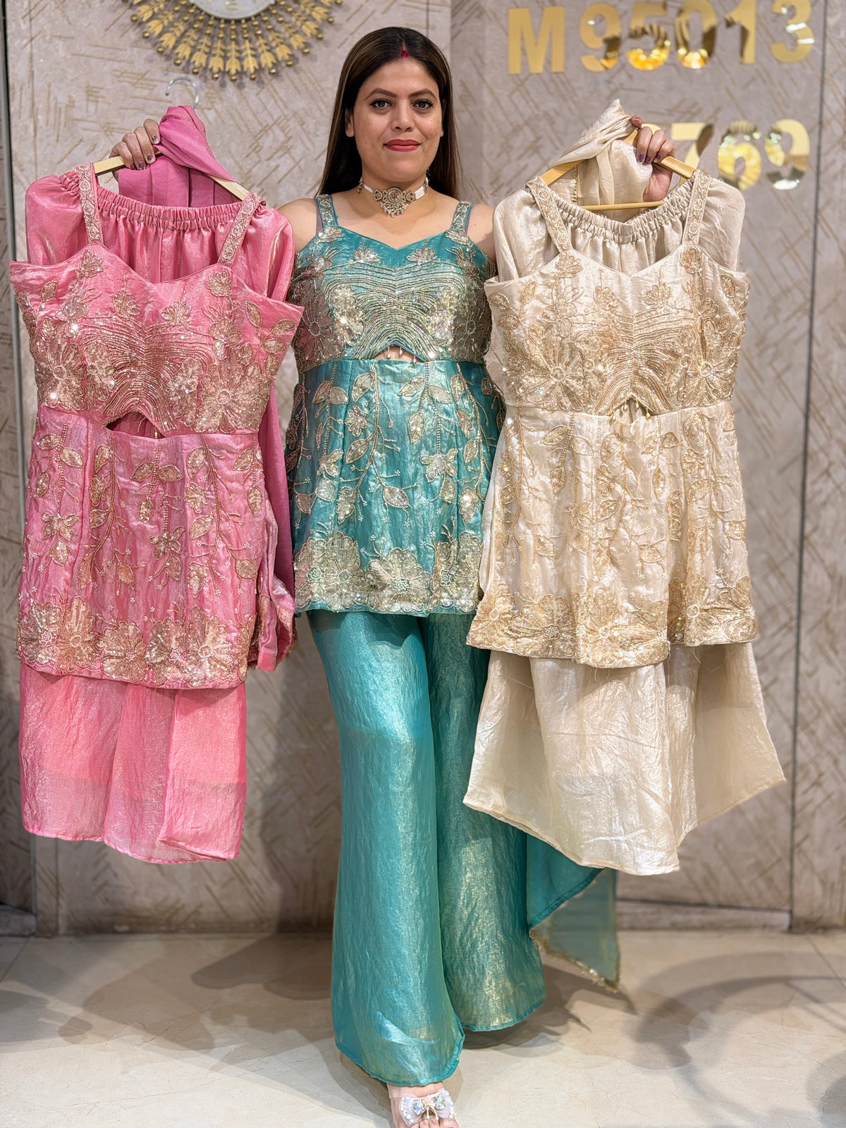 DESIGNER HANDWORK THREE PIECE INDOWESTERN (PINK)