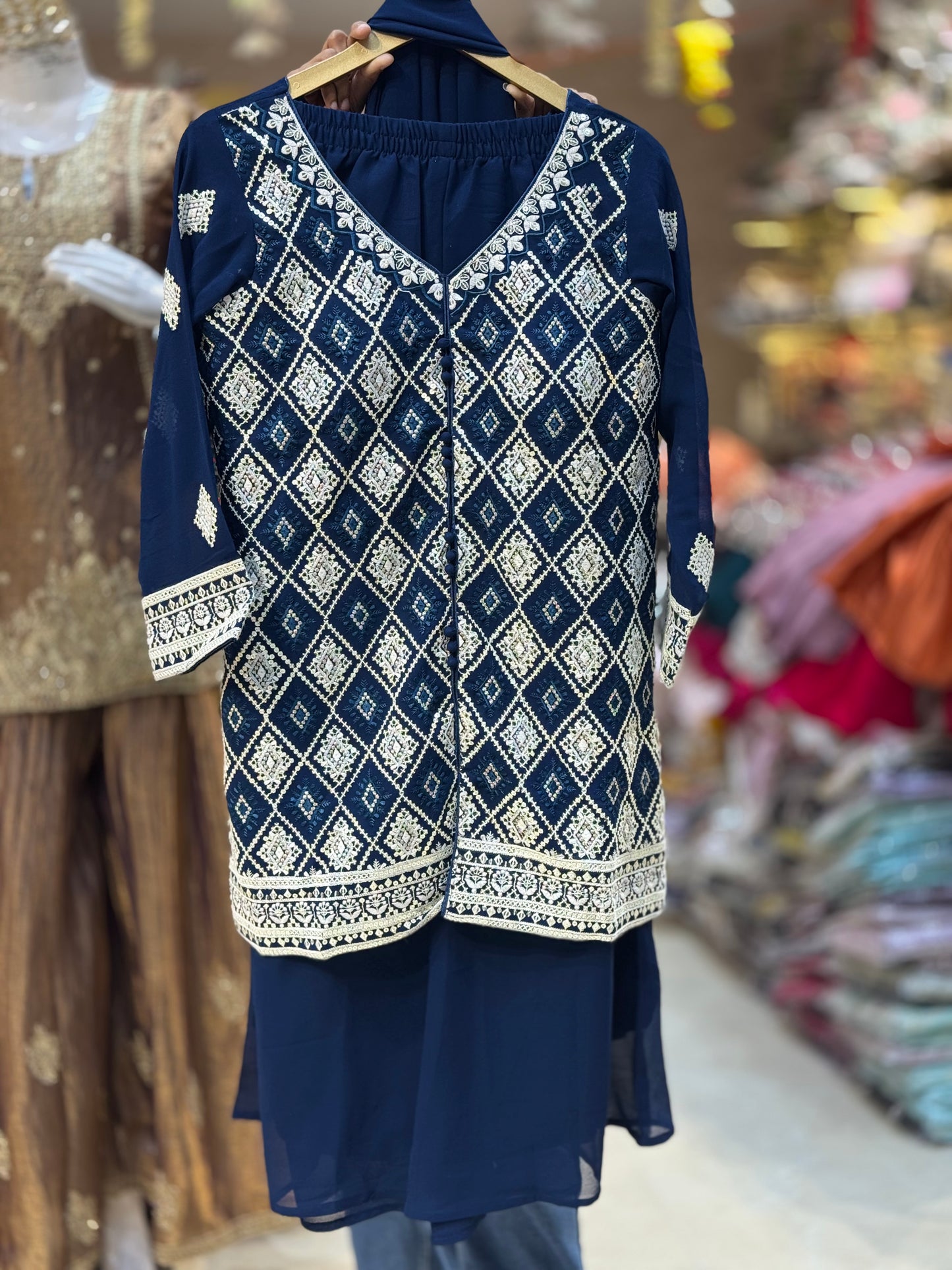 PARTY WEAR NECK DESIGN WHITE EMBROIDED JAFFA SUIT